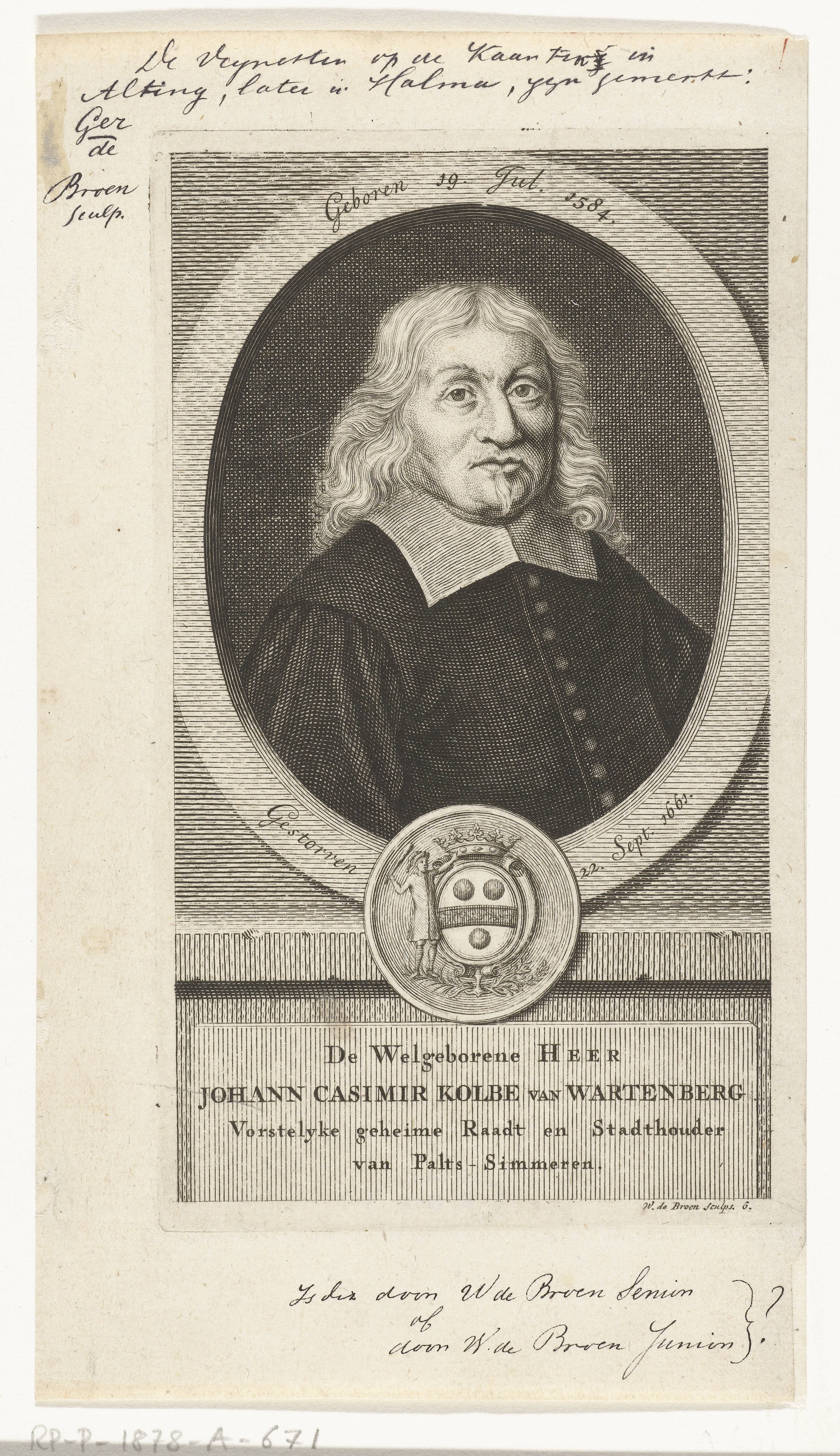 Portret van Johann Casimir Kolbe van Wartenberg