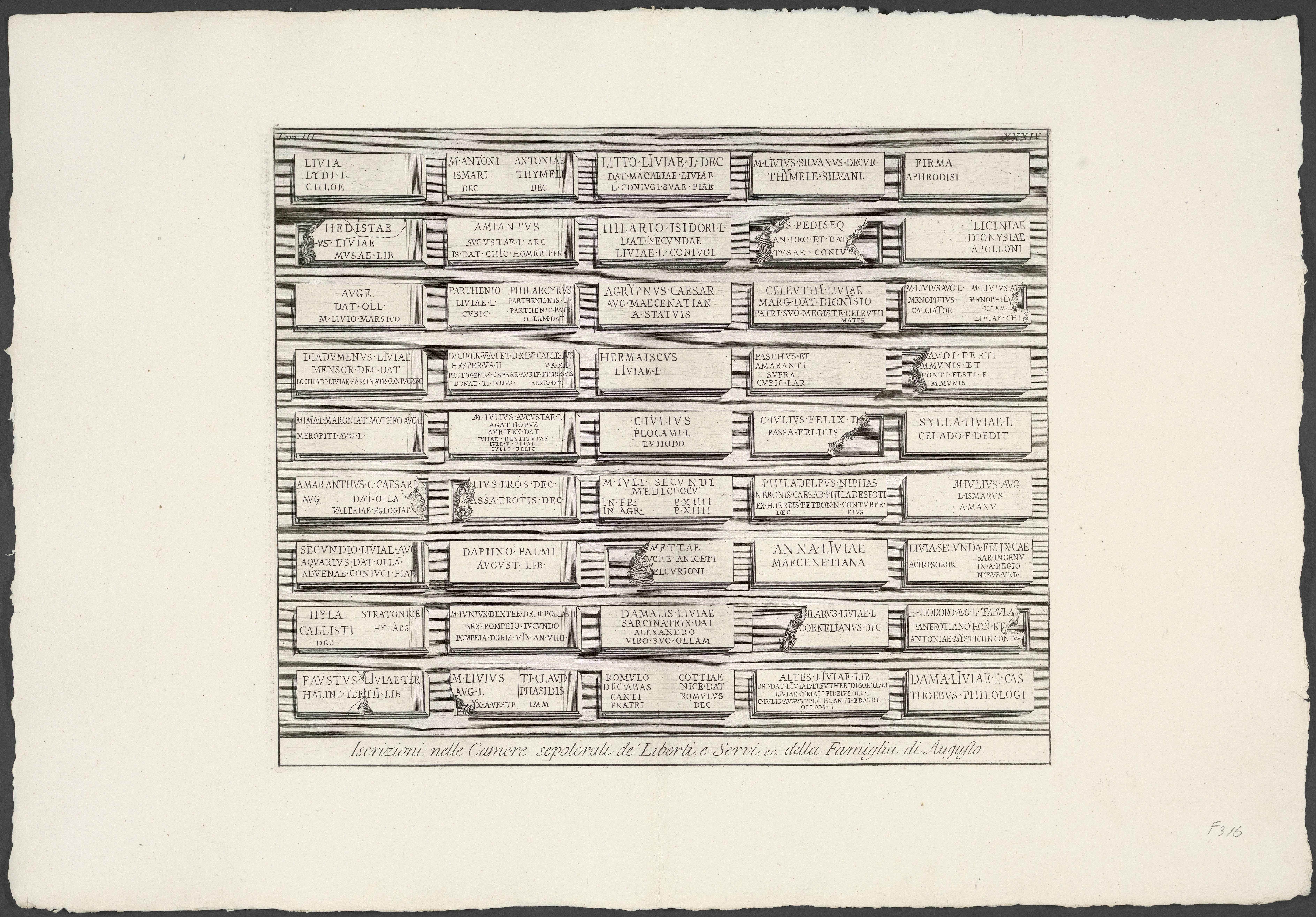 Inscripties uit de graftombe van de vrijgelatenen en slaafgemaakten van de familie van Augustus