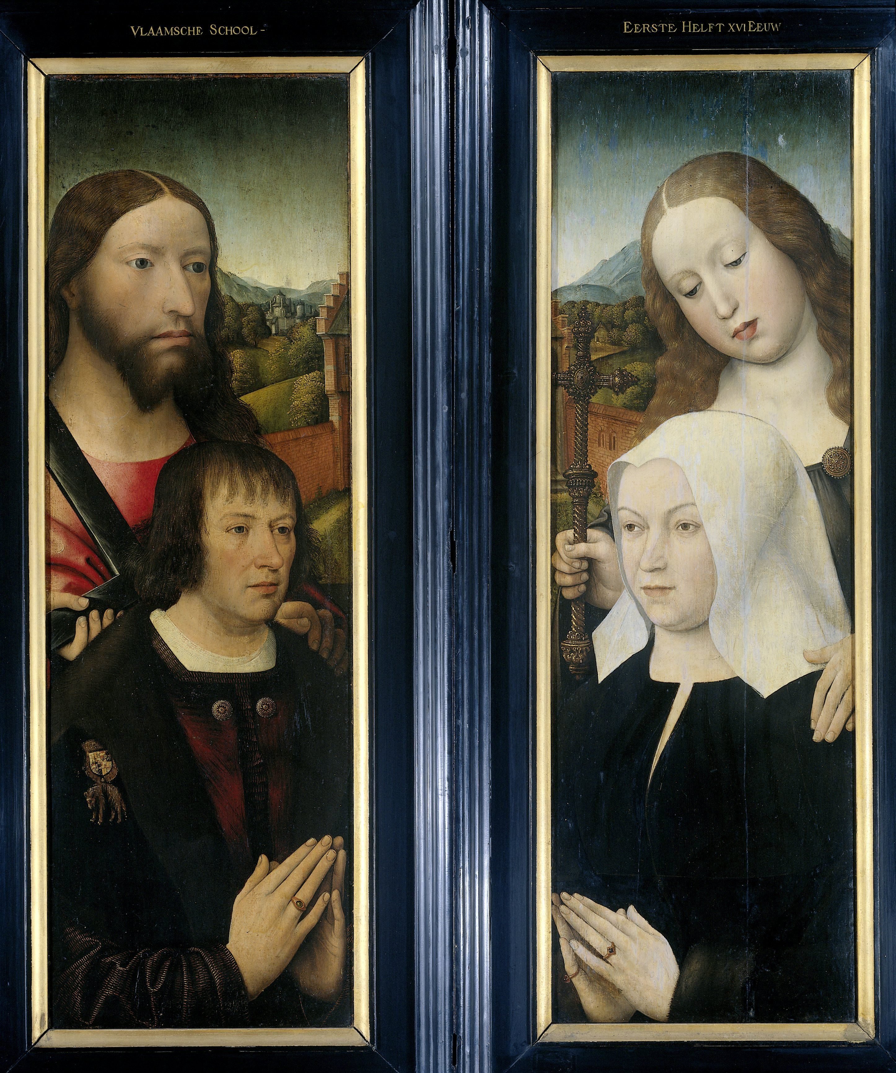 Two Wings of a Triptych with the Donor, Thomas Isaacq, accompanied by Saint Thomas (left, outer wing), and the Donor's Wife accompanied by Saint Margaret (right, outer wing)