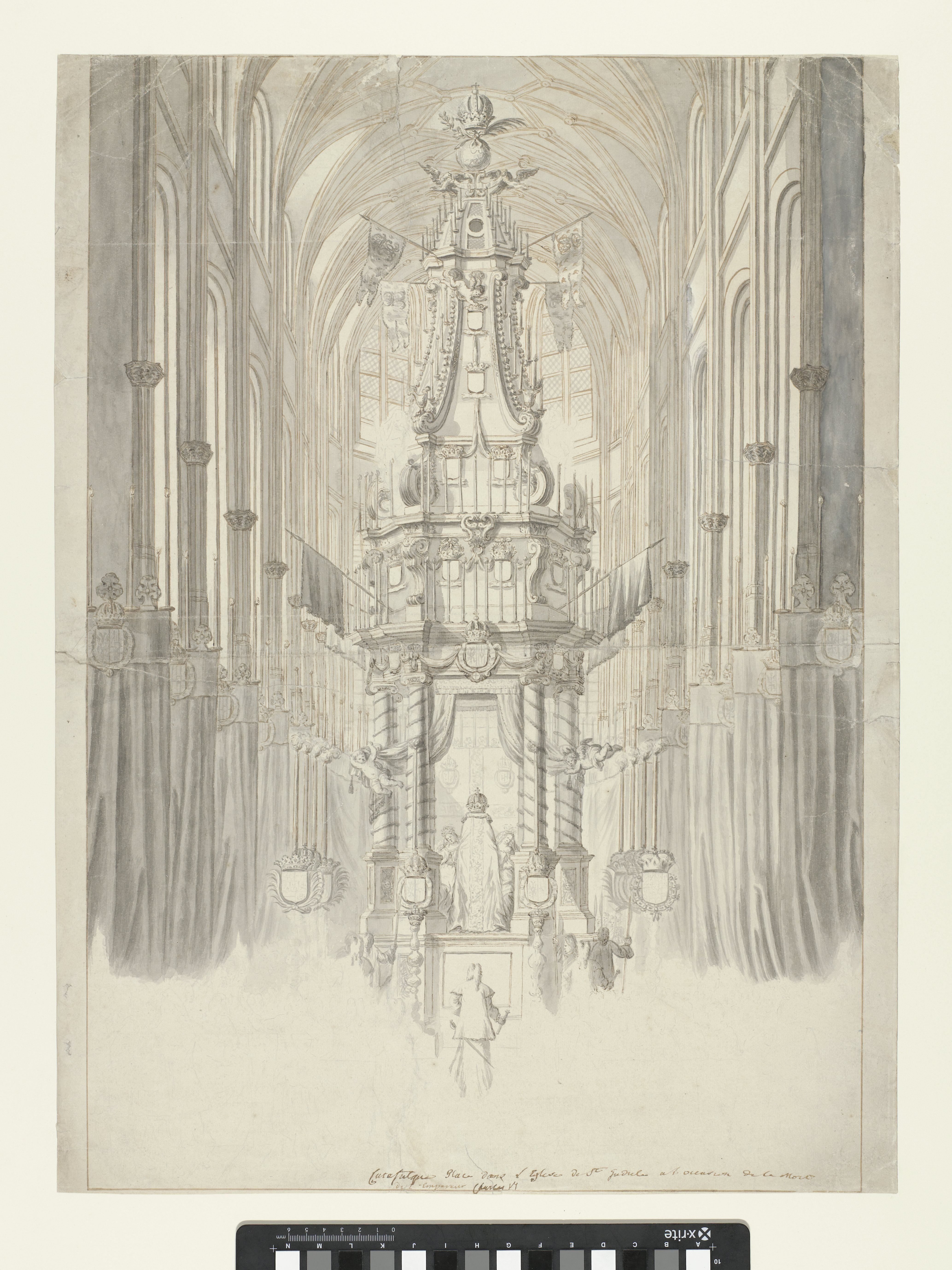 Katafalk voor keizer Karel VI in de kerk van Sint-Michiel en Sint-Goedele te Brussel