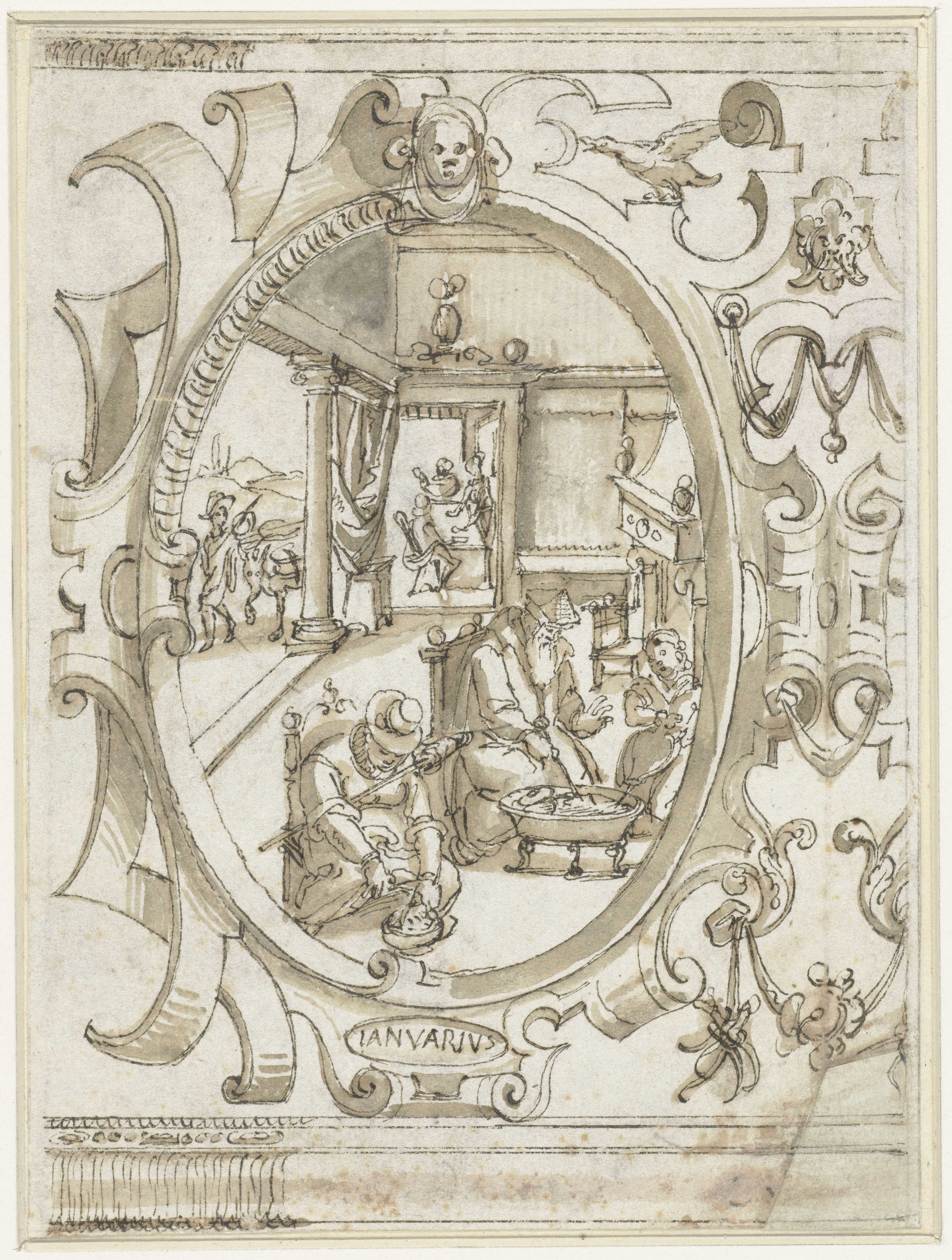 Medaillon met interieurscène