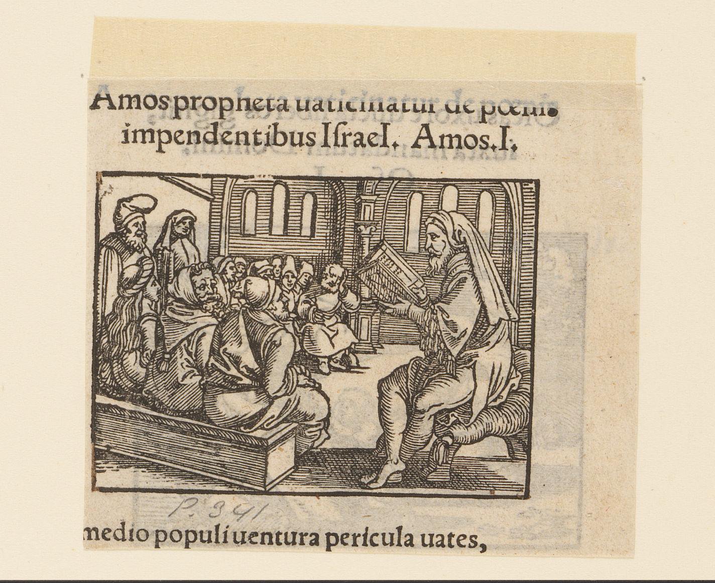 Profeet Amos leest voor in de tempel