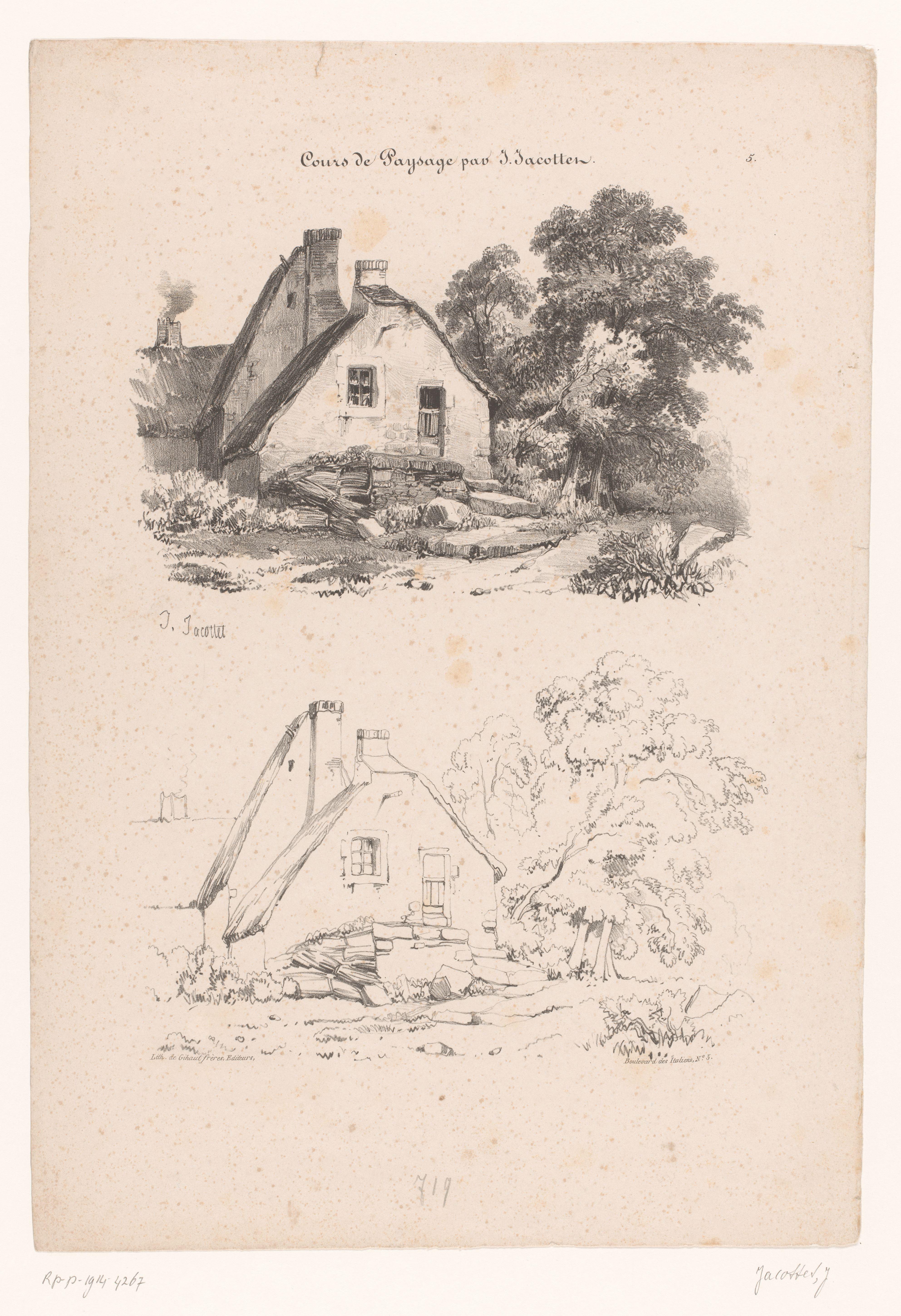 Cottage met bomen in twee tekenstappen