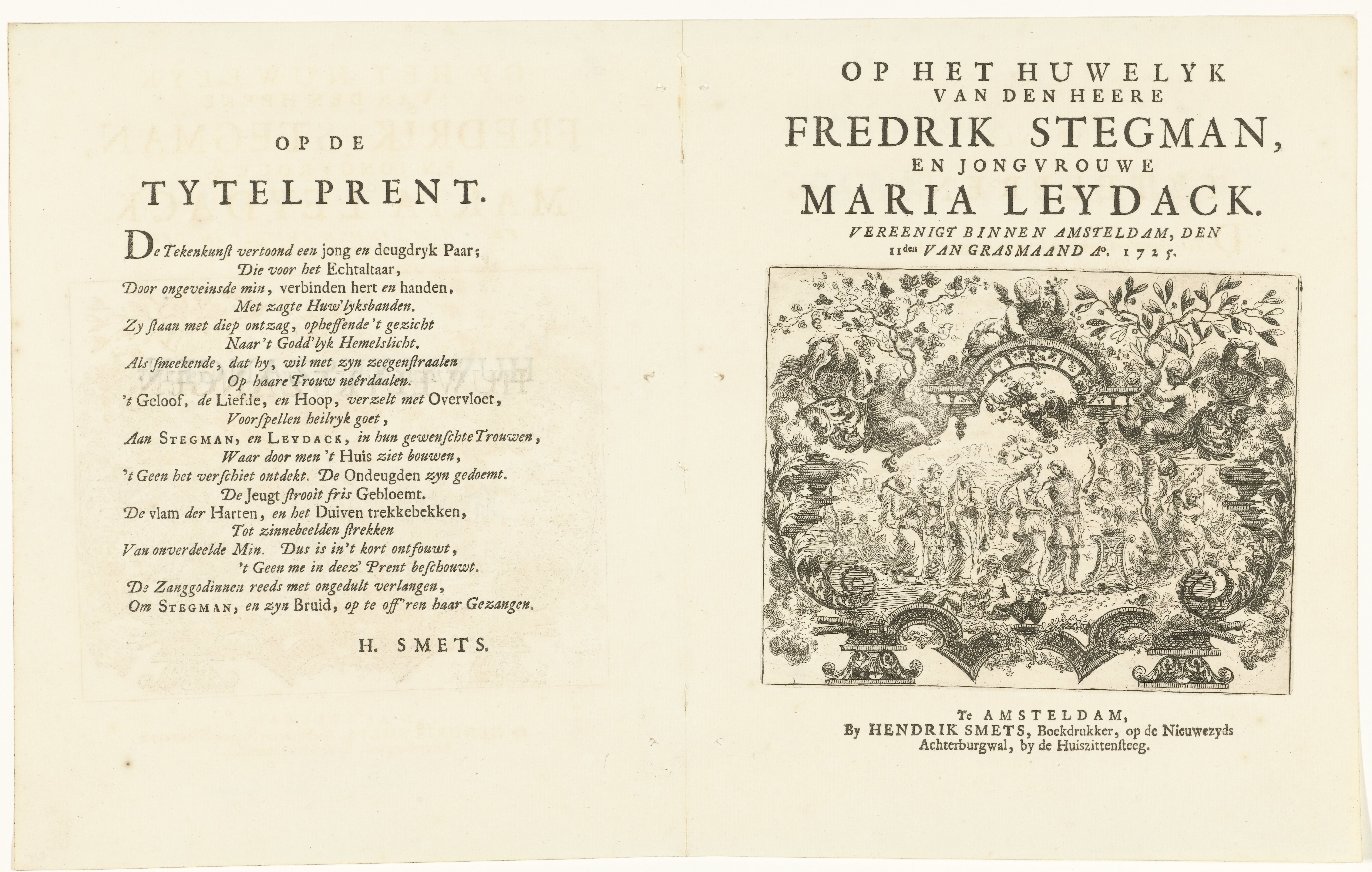 Bladzijde uit het huwelijksdicht voor Fredrik Stegman en Maria Leydack