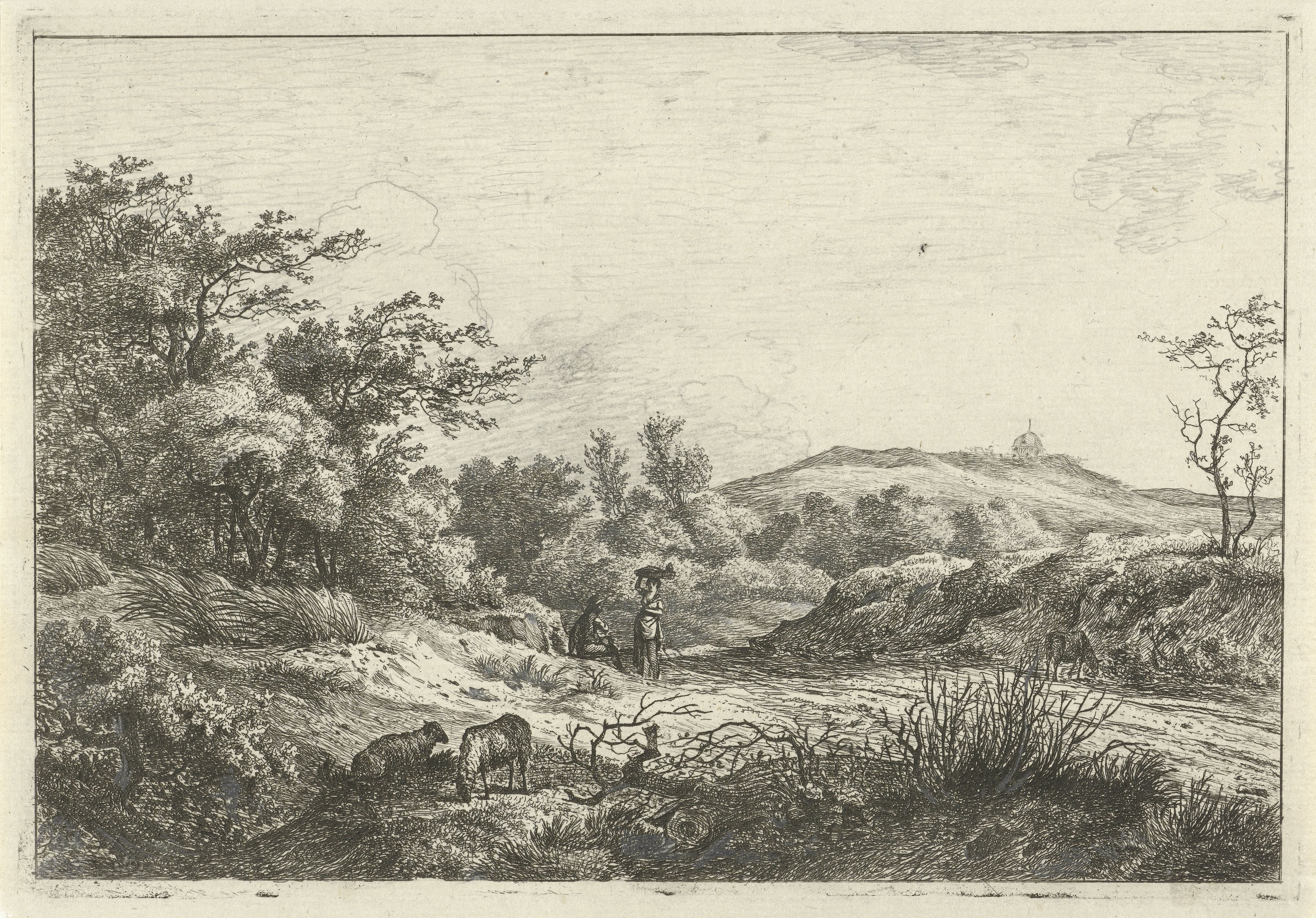 Landschap met herder en vrouw