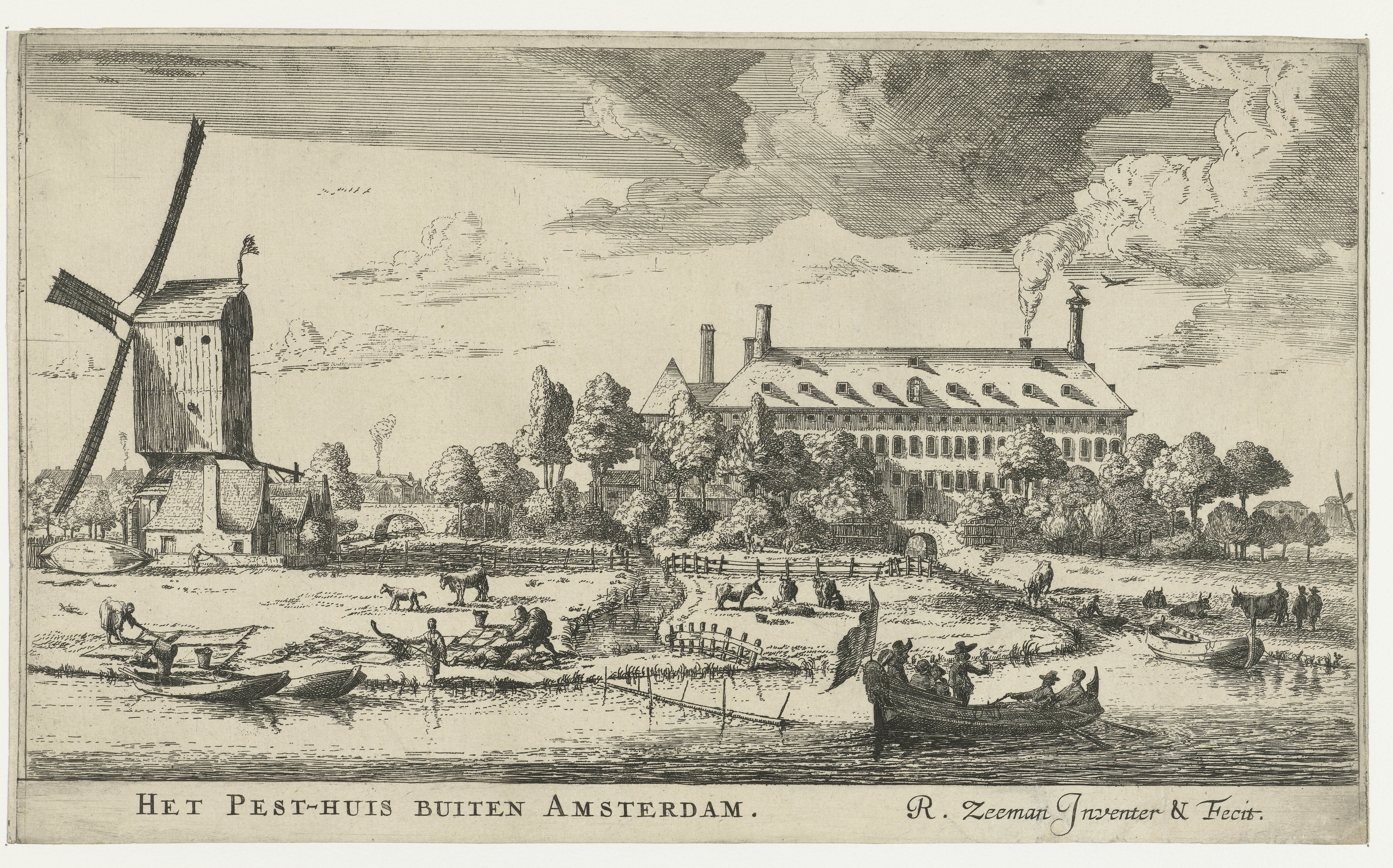 Gezicht op het Pesthuis (Buitengasthuis) bij Amsterdam