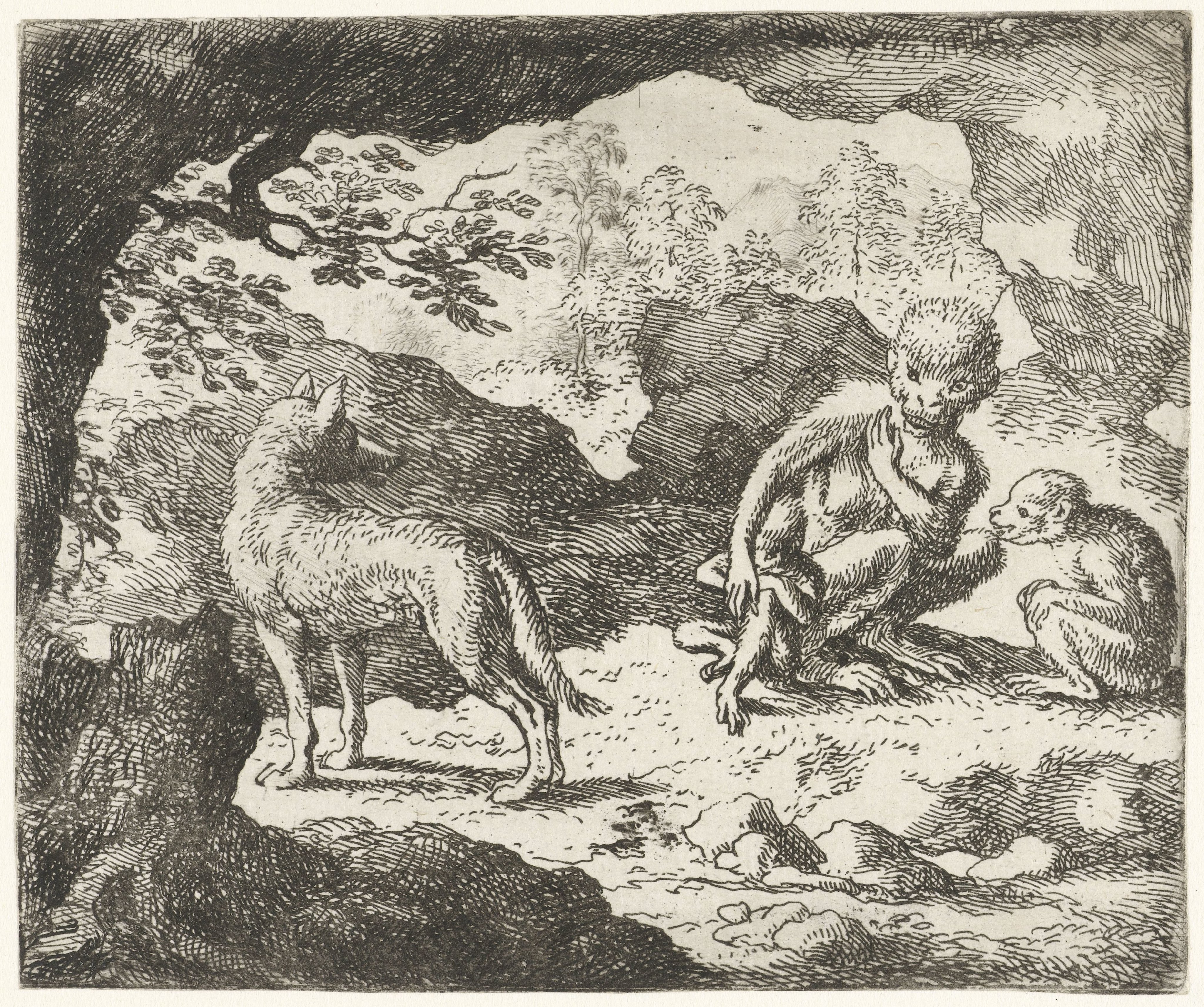 Drie apen en een wolf