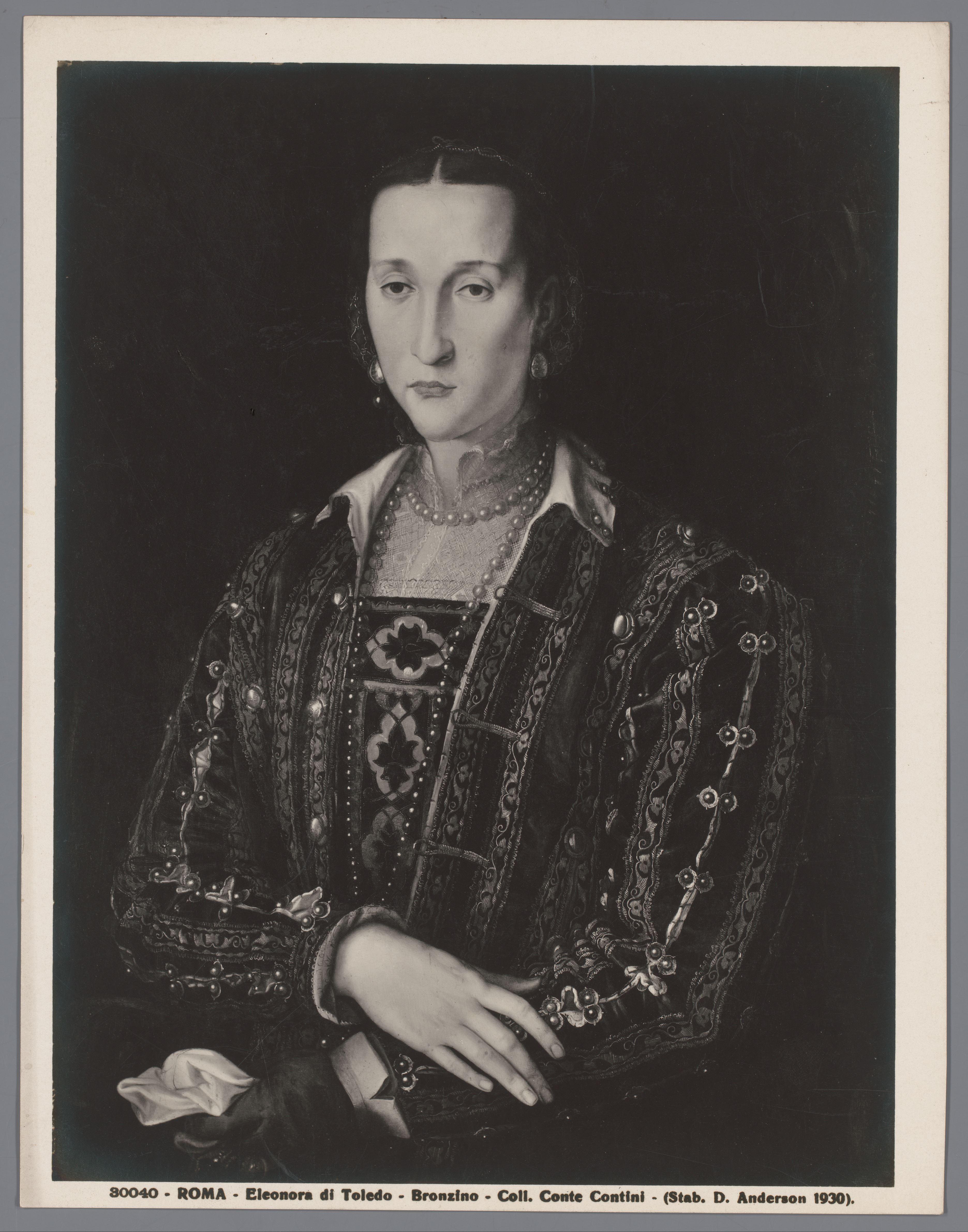 Fotoreproductie van het geschilderde portret van Eleonora van Toledo door Angelo Bronzino
