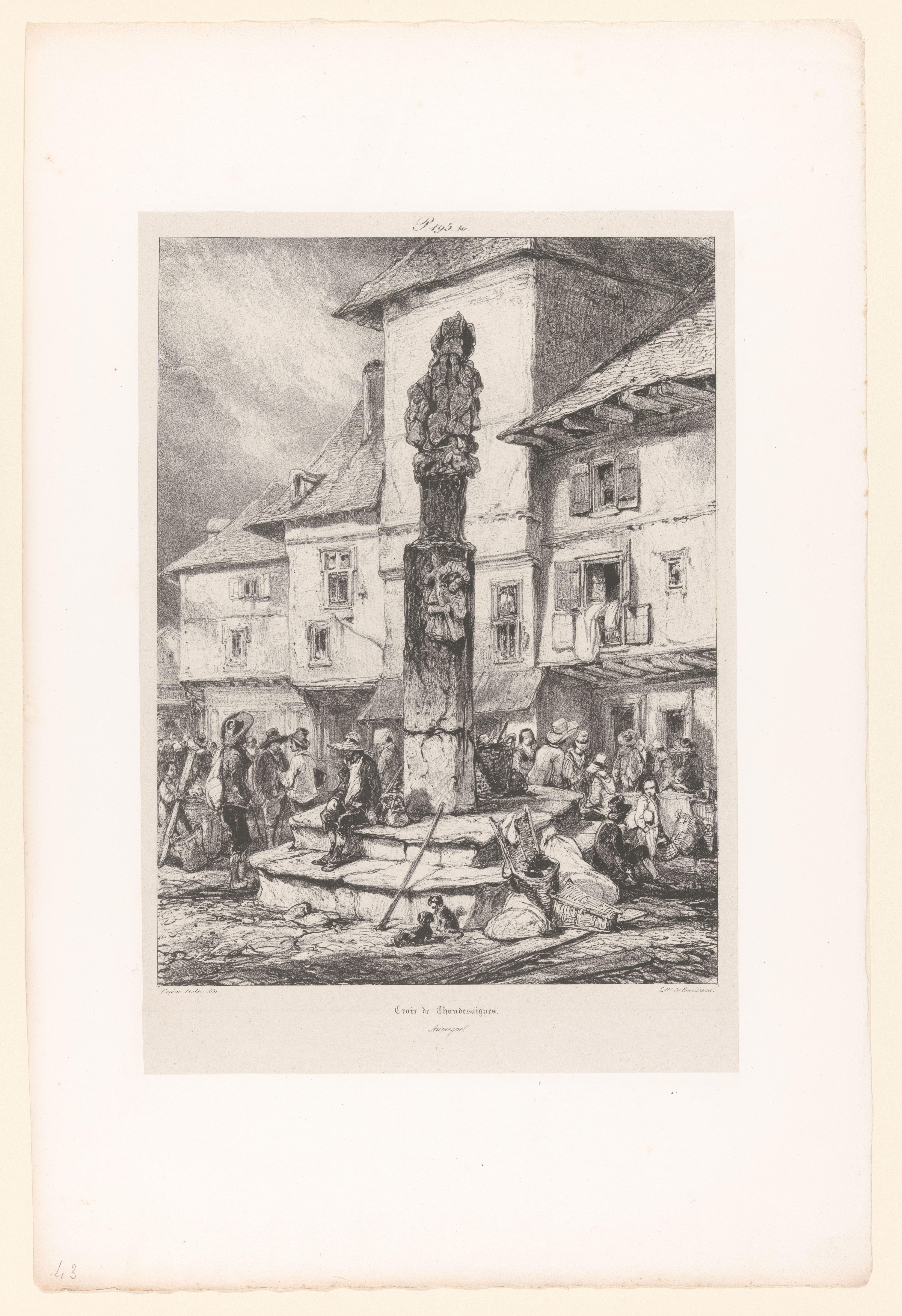 Monument met de Passie van Christus op een plein in Chaudes-Aigues