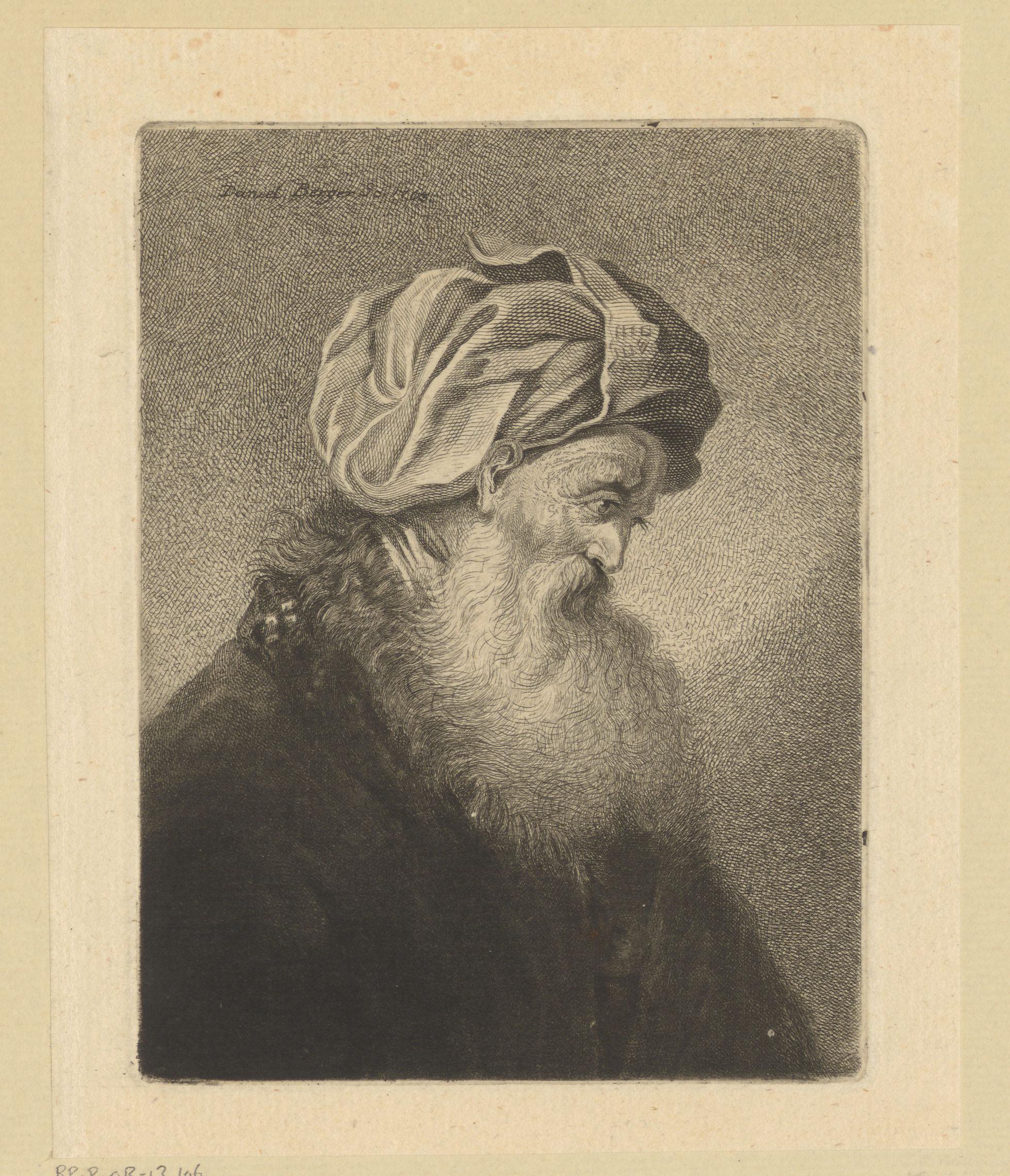 Buste van een oude Joodse man met baard en tulband