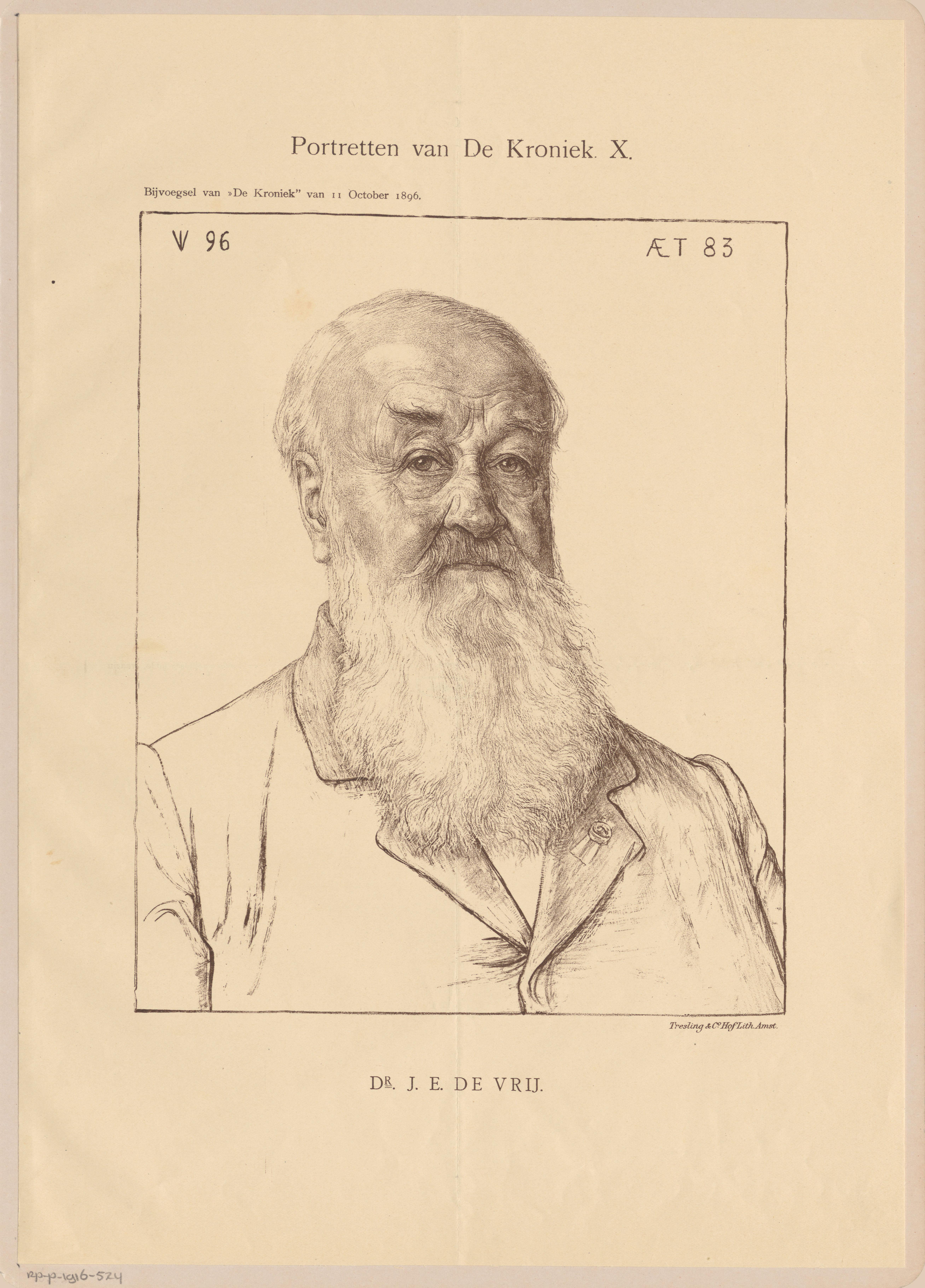 Portret van Johan Eliza de Vrij op 83-jarige leeftijd