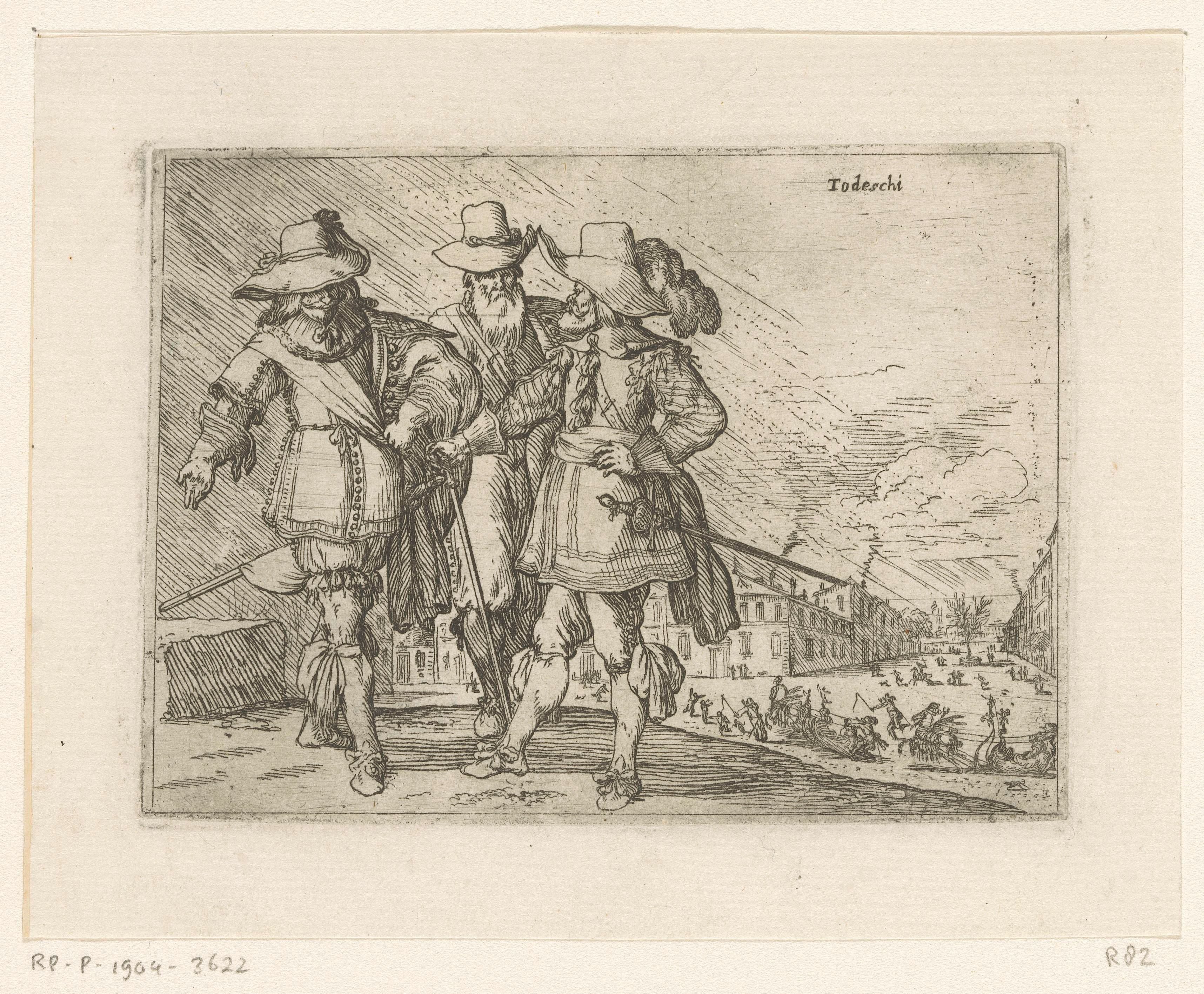 Drie Duitsers, sledes in de achtergrond