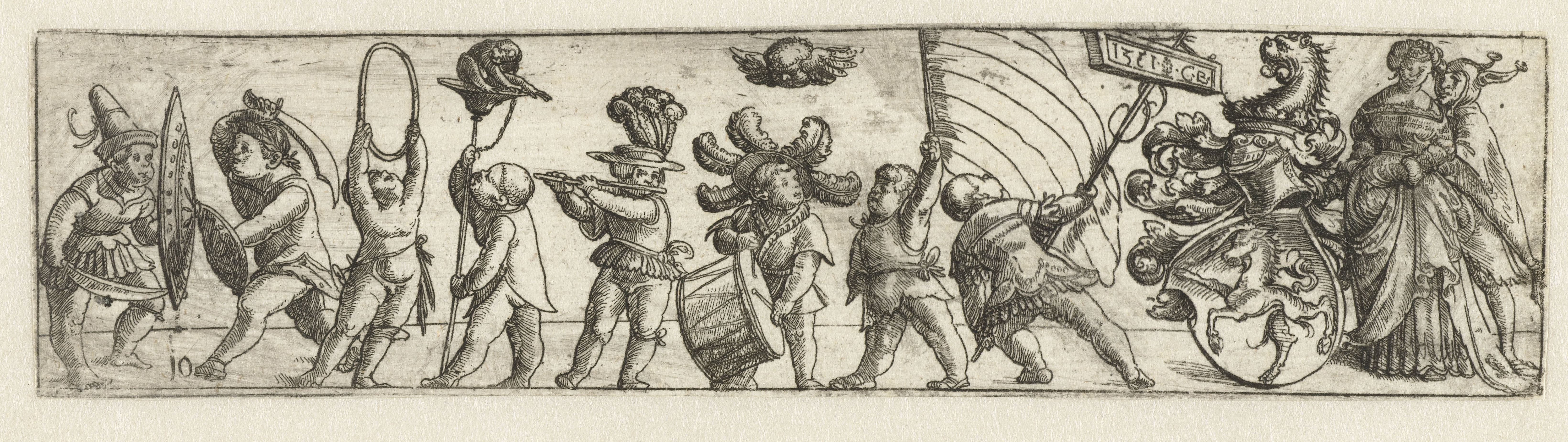 Fries met putti en wapenschild