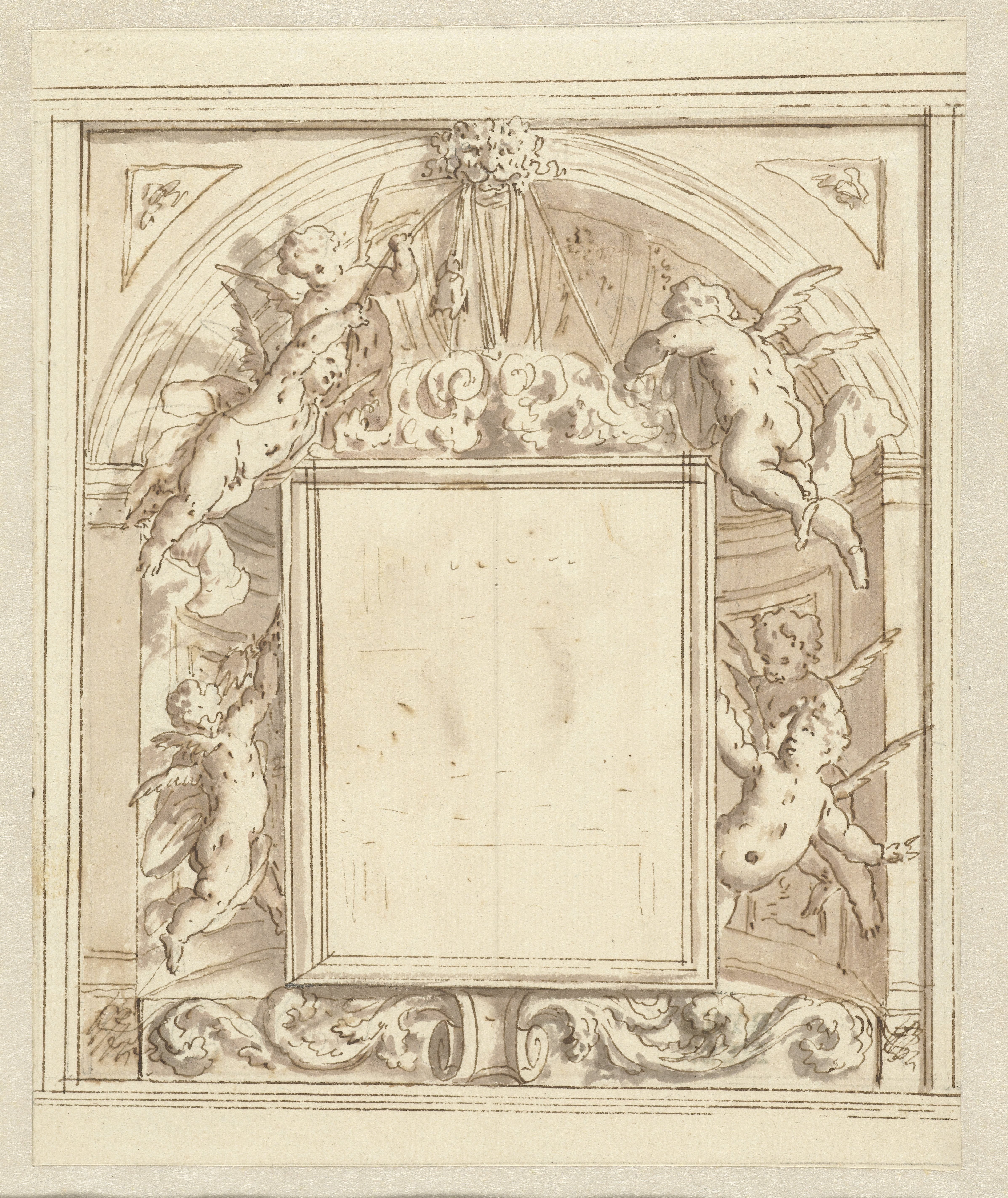 Cartouche omringd door putti