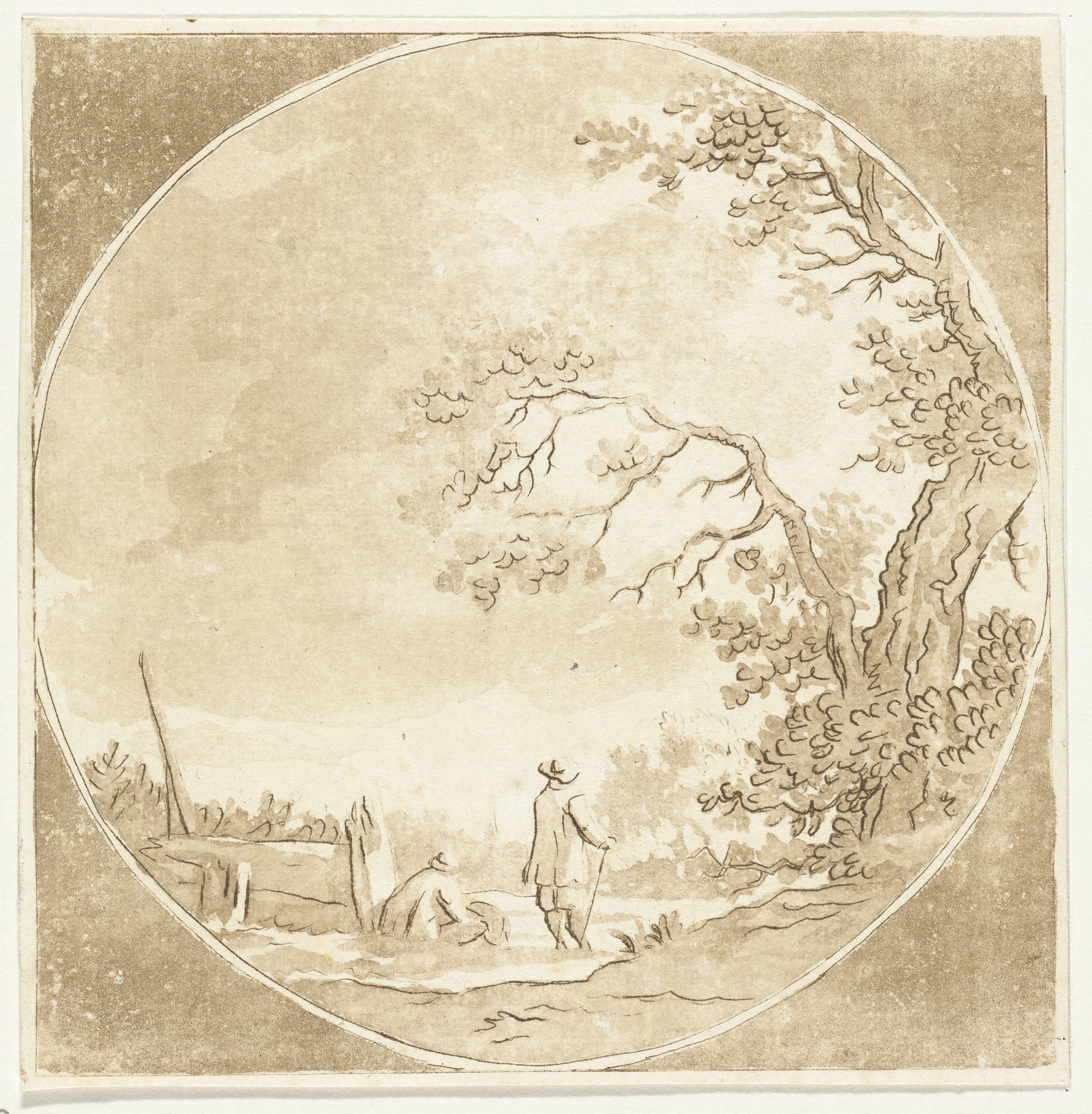 Landschap met twee wandelaars