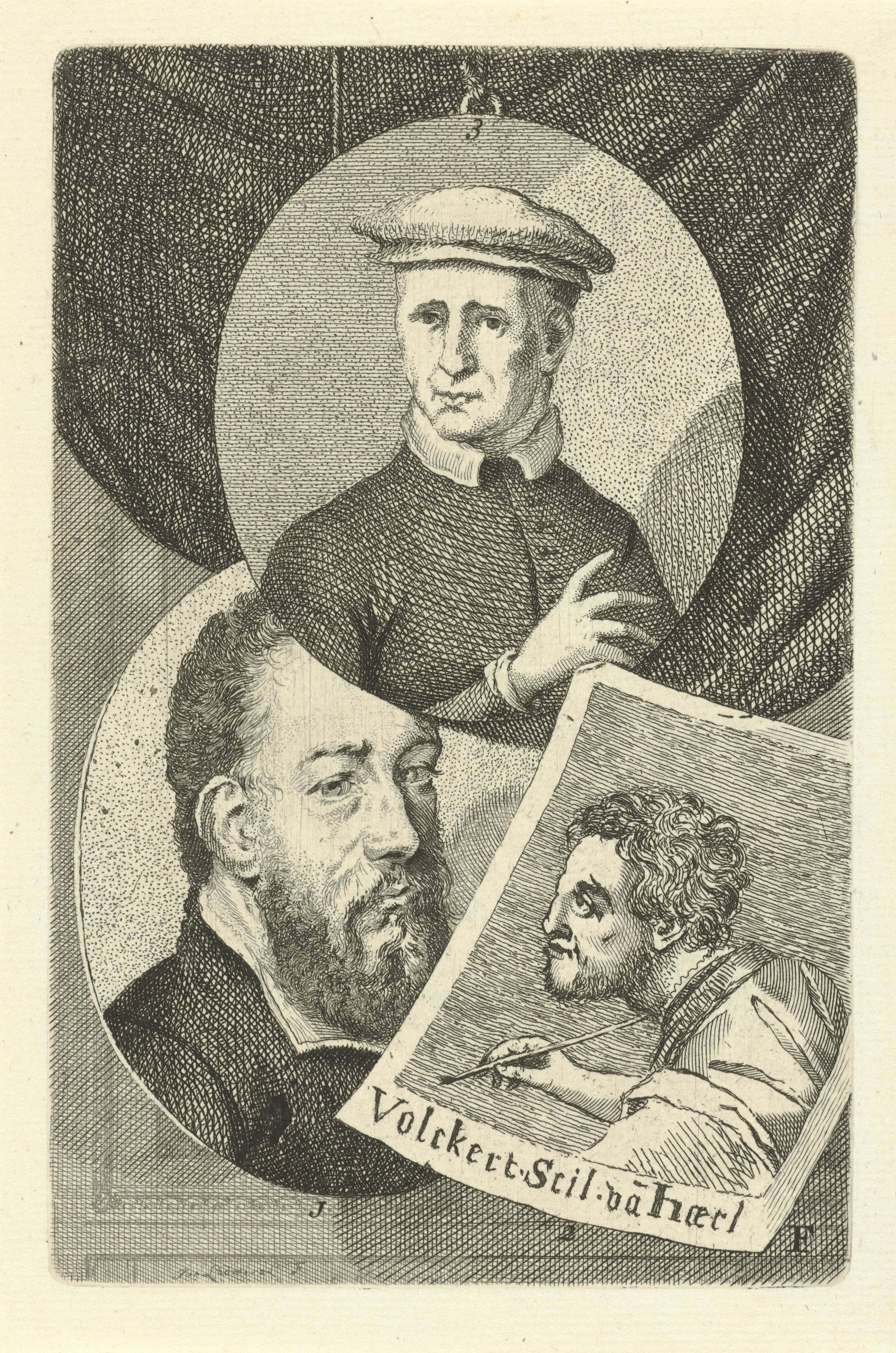 Portretten van Lambertus Suavius, Volckert Claesz. en Dirck Jacobsz.
