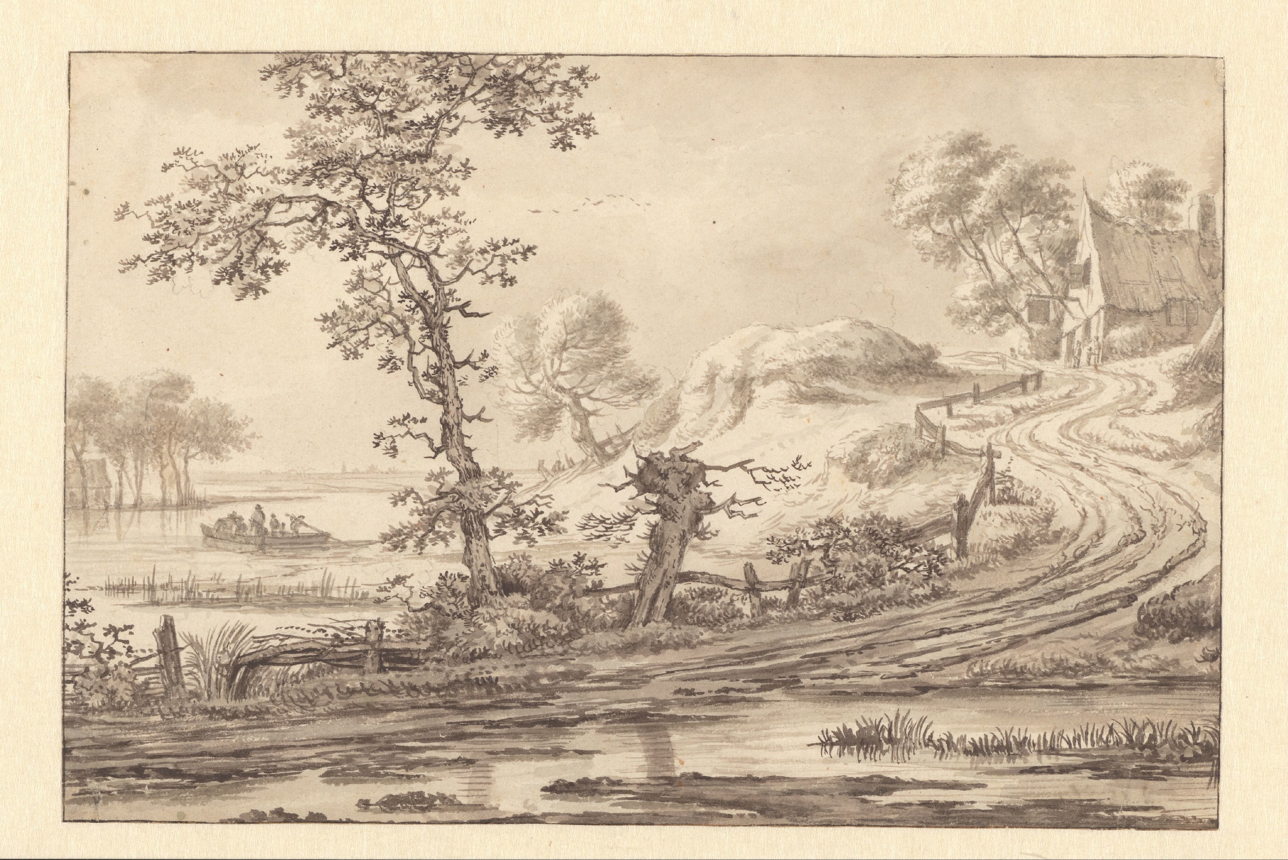 Country Road with an Inn on a Hill