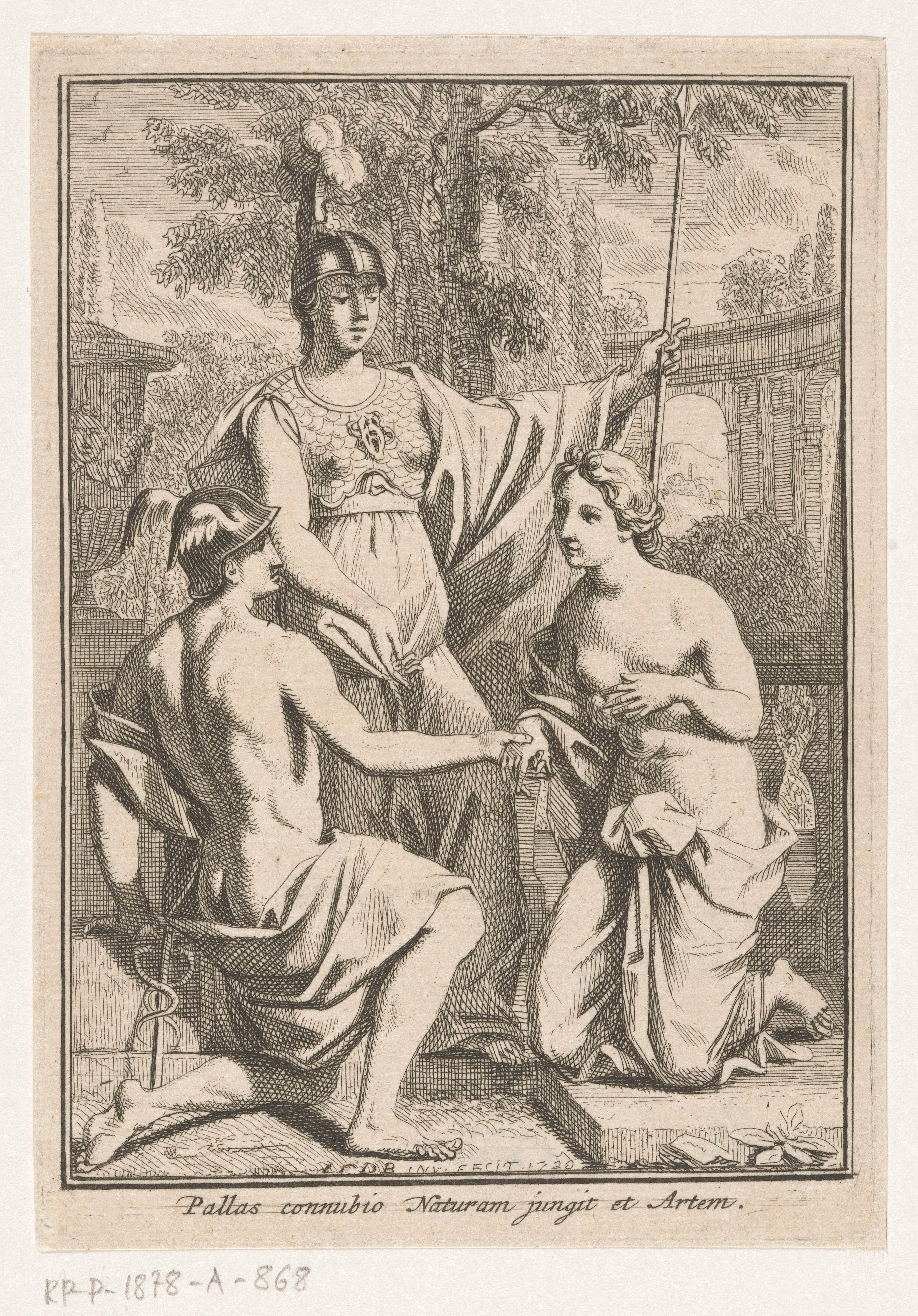 Minerva herenigd Mercurius en de personificatie van de natuur