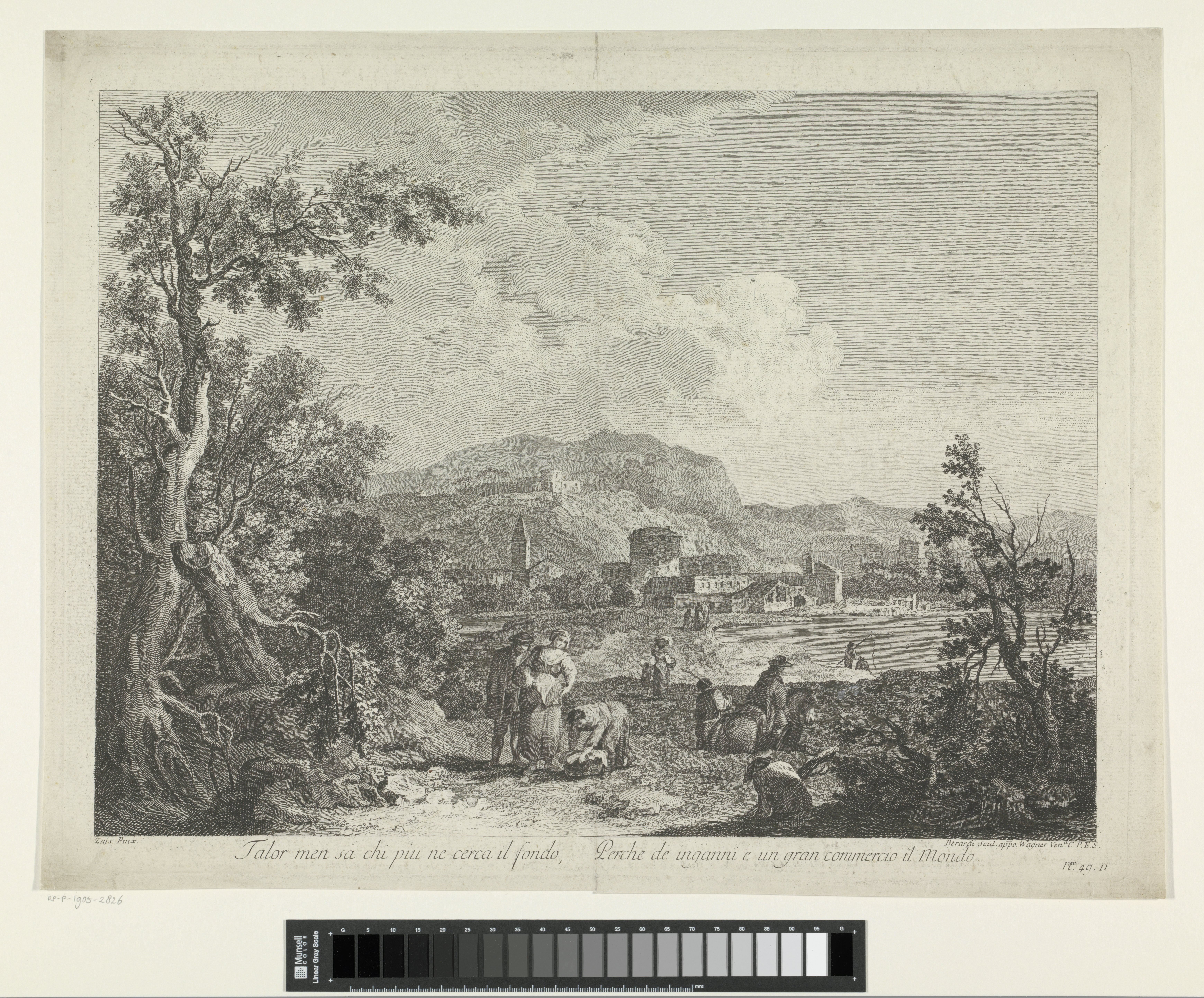 Landschap met dorp aan meer