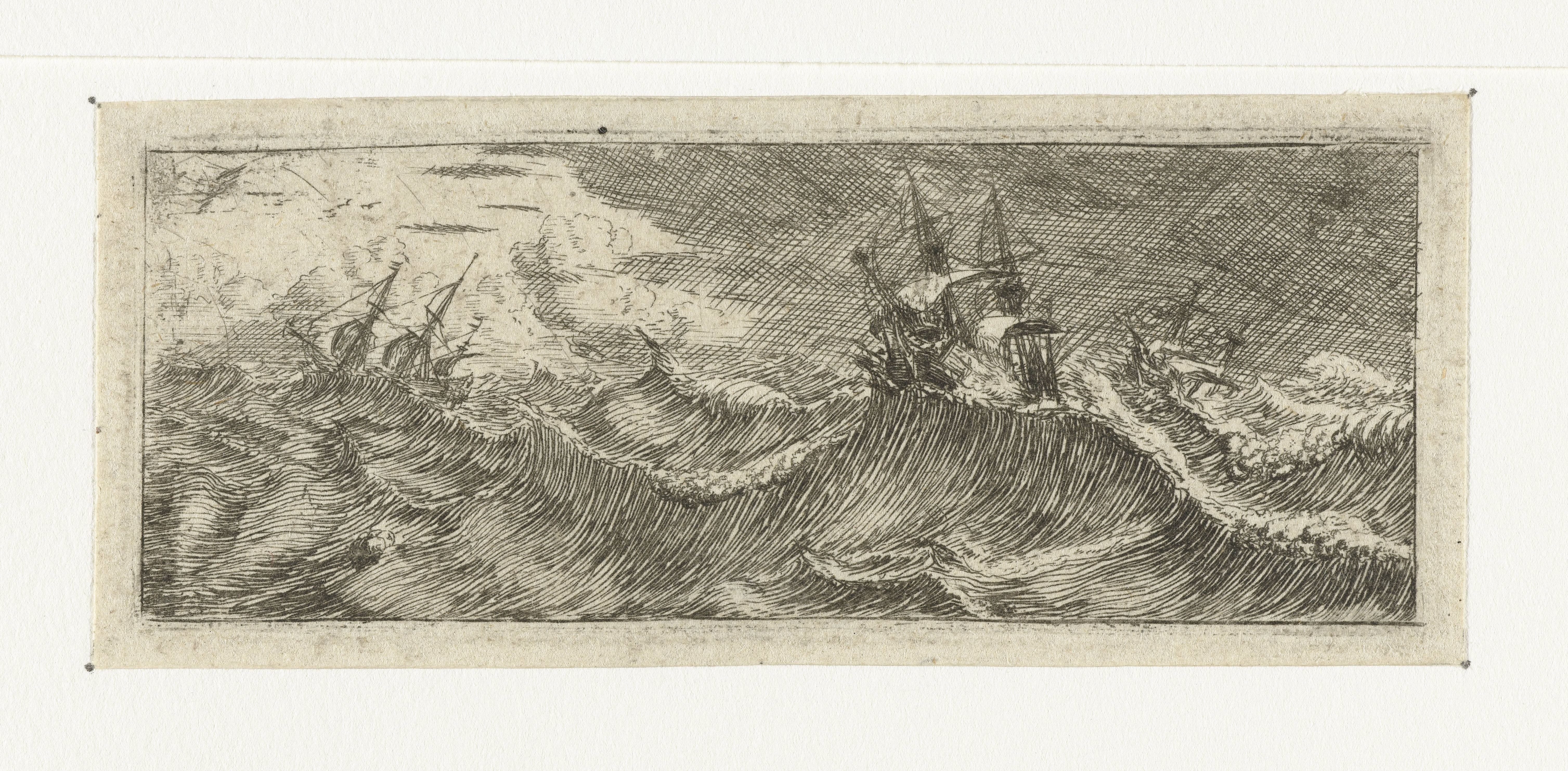 Klein zeegezicht met schepen in een storm