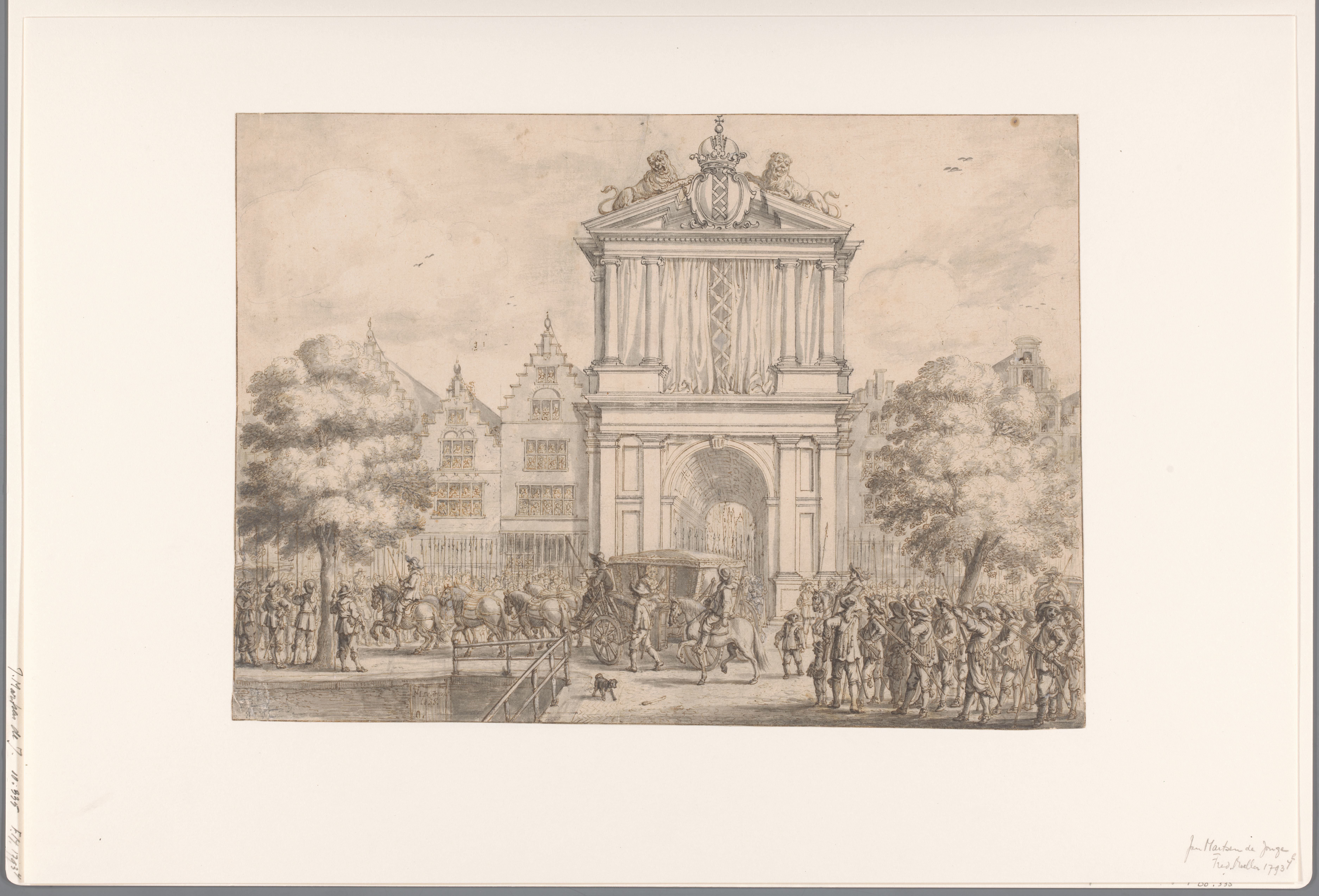 Aankomst van stoet met Maria de' Medici bij de triomfpoort op de Varkenssluis, 1638