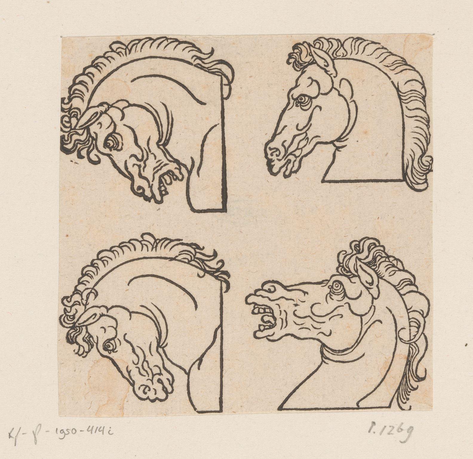 Modellen voor vier hoofden van paarden