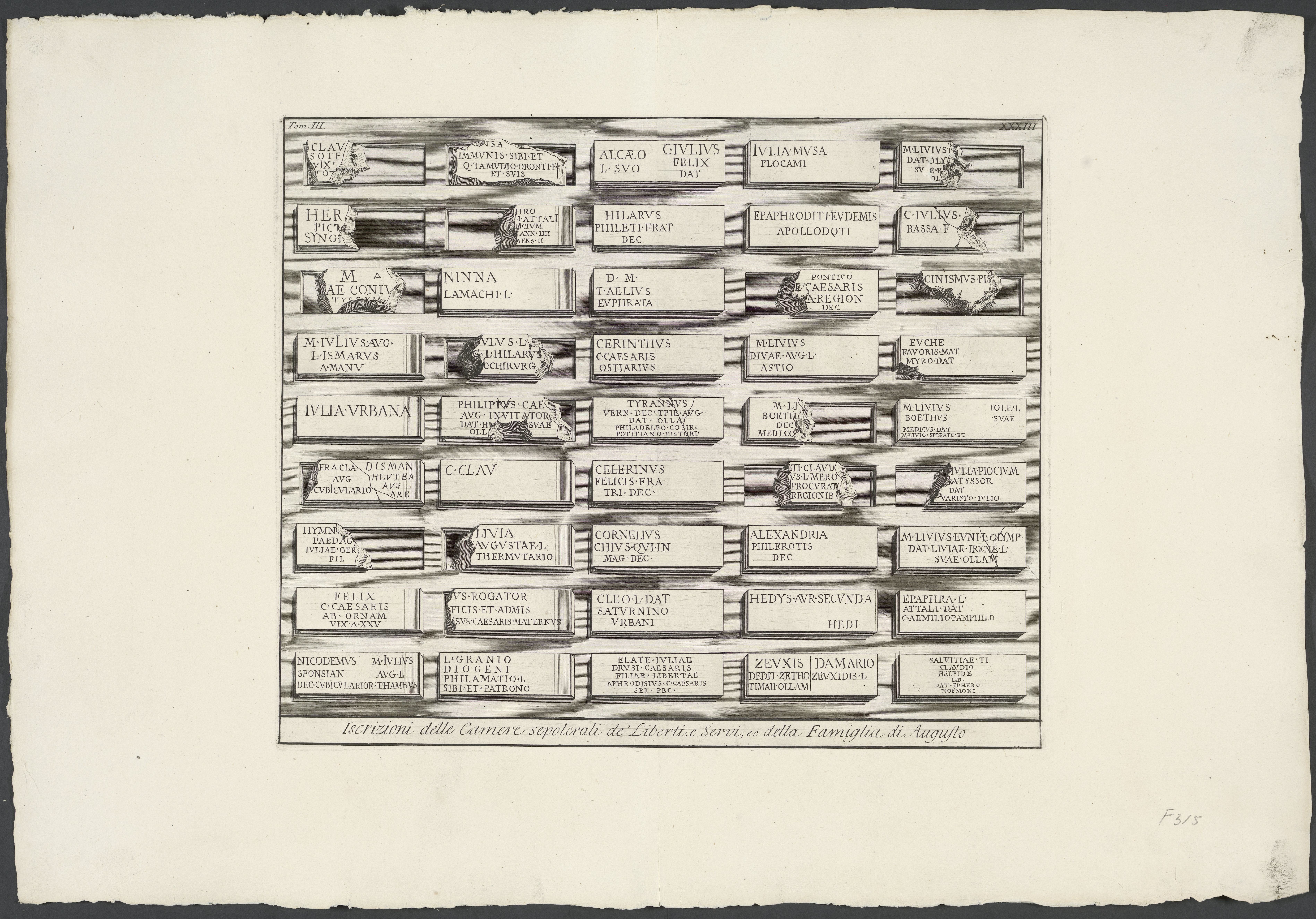 Inscripties uit de graftombe van de vrijgelatenen en slaafgemaakten van de familie van Augustus