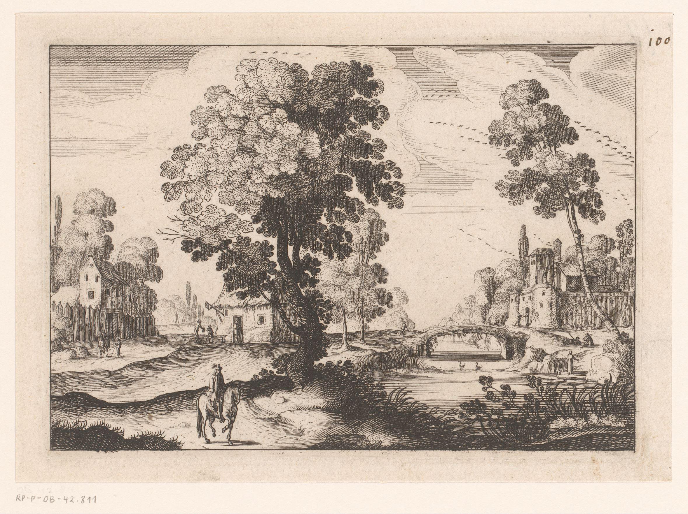 Landschap met rivier en ruiter