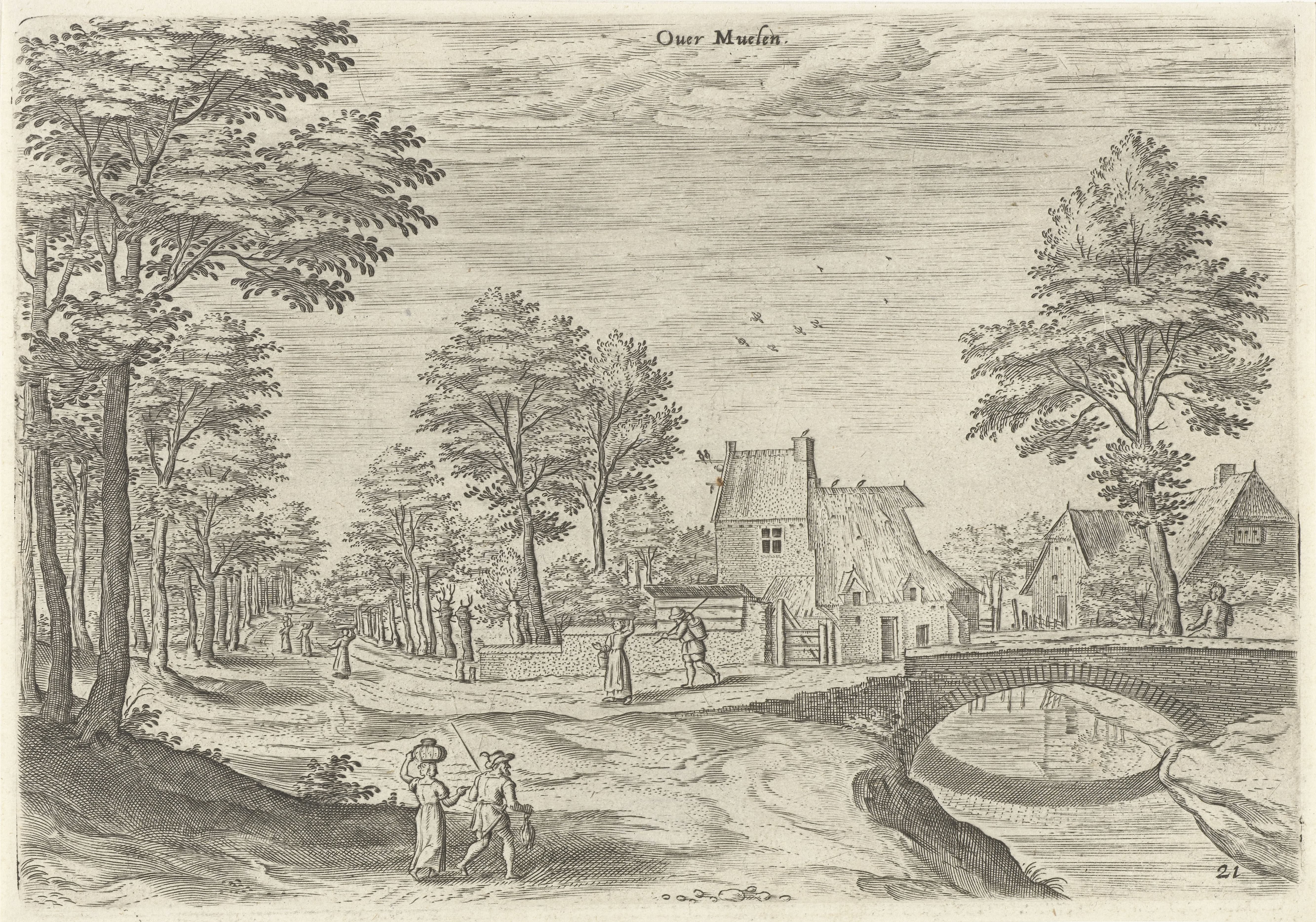 Gezicht op de weg naar de Brusselse stadspoort Overmolen