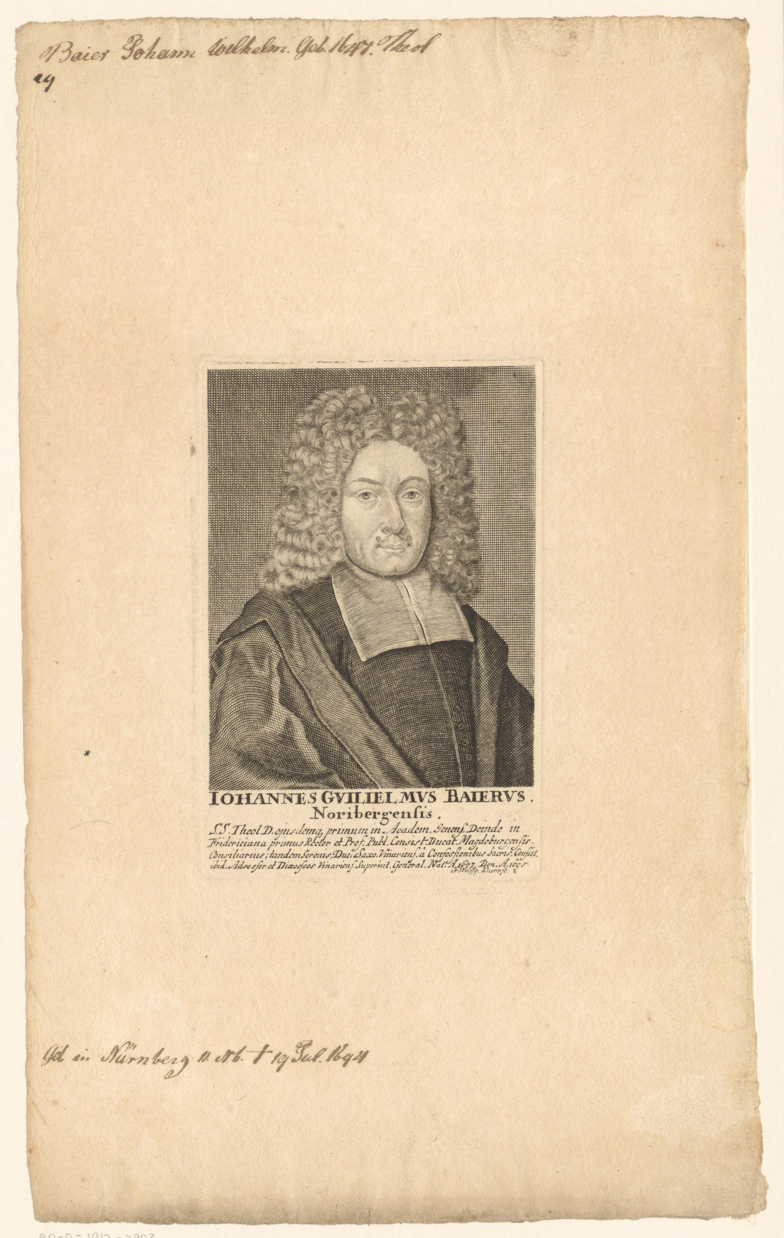 Portret van Johann Wilhelm Baier