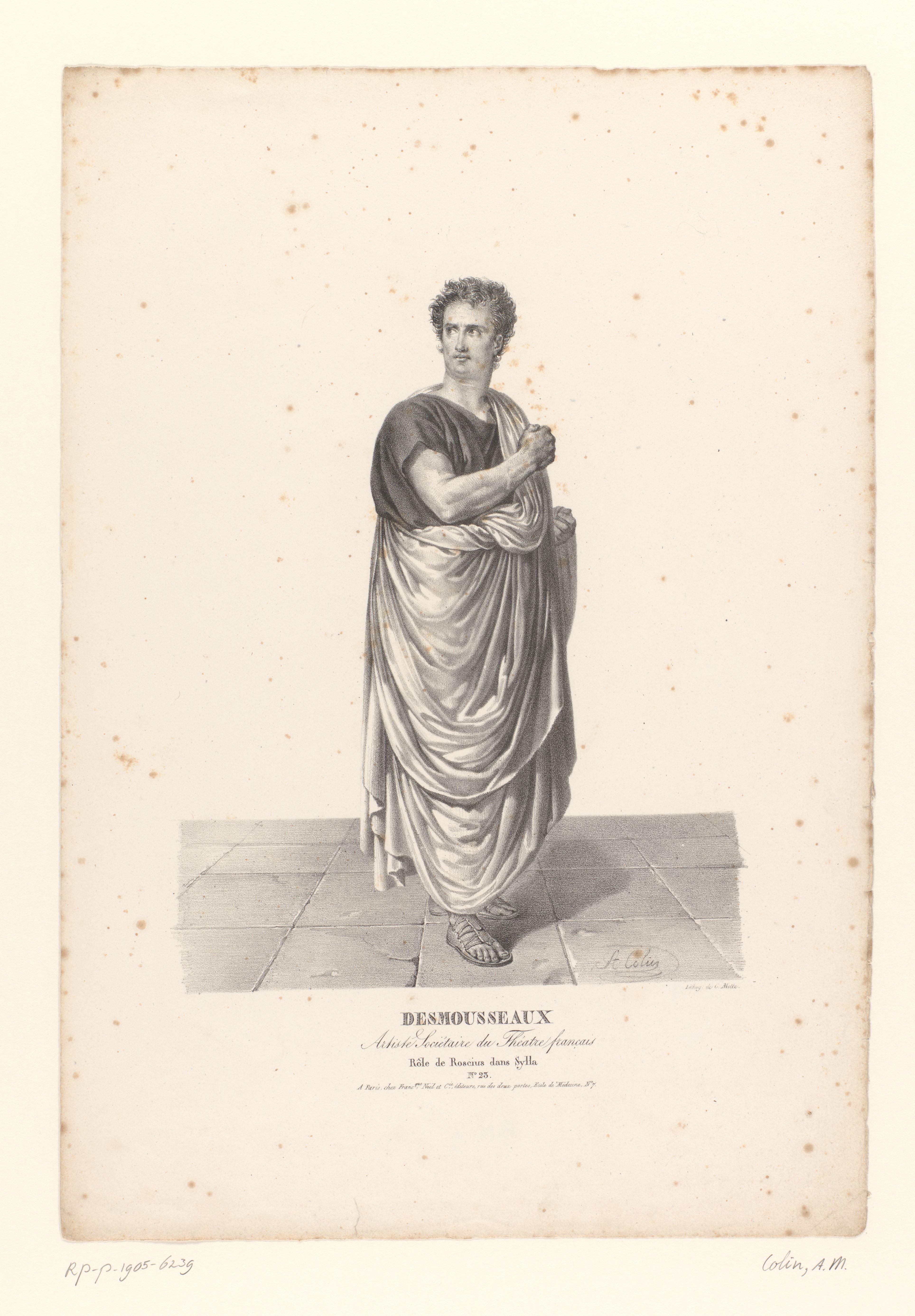 Portret van Desmousseaux als Roscius in de tragedie Sylla