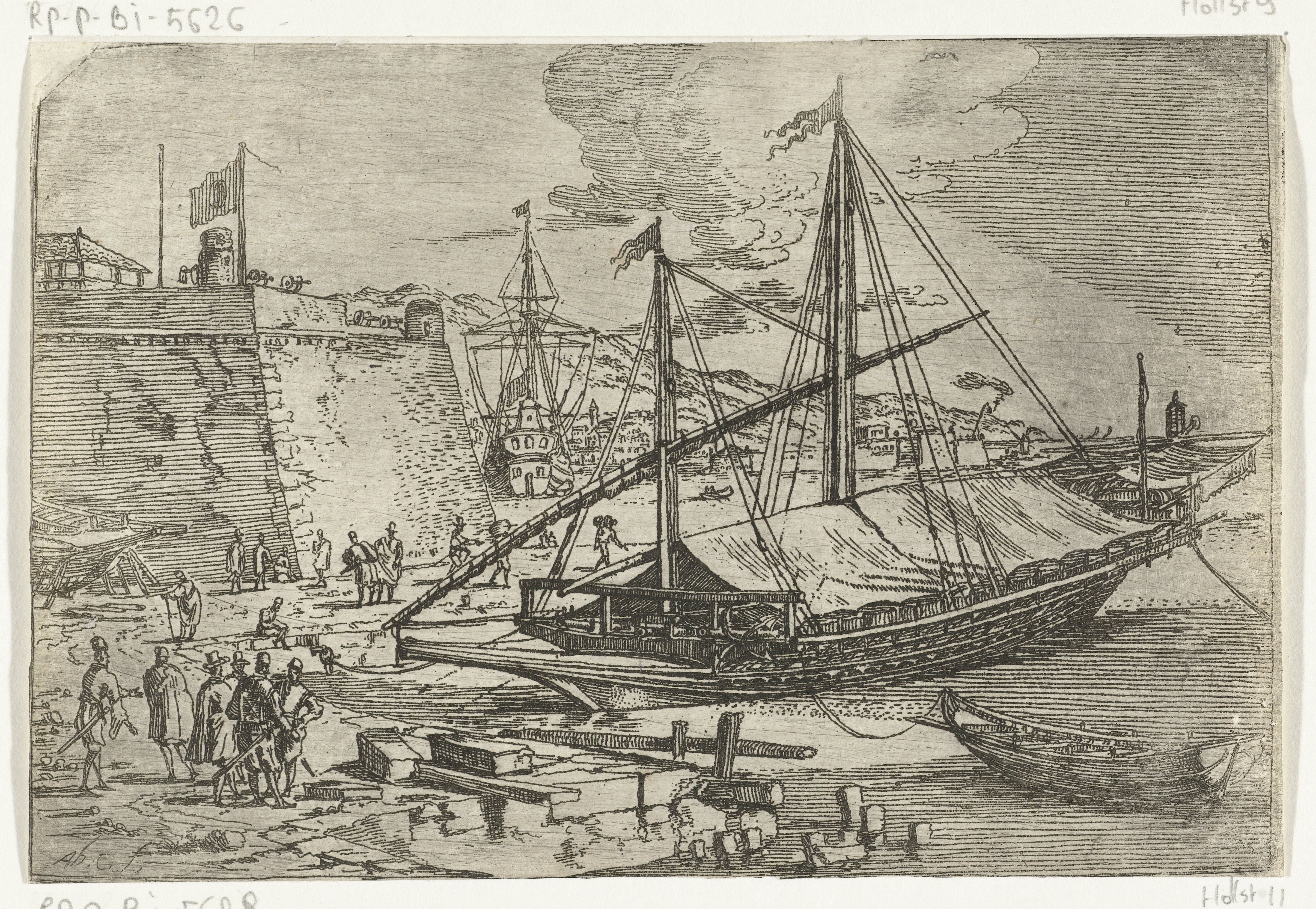 Galei voor anker aan de kade van het fort van Messina
