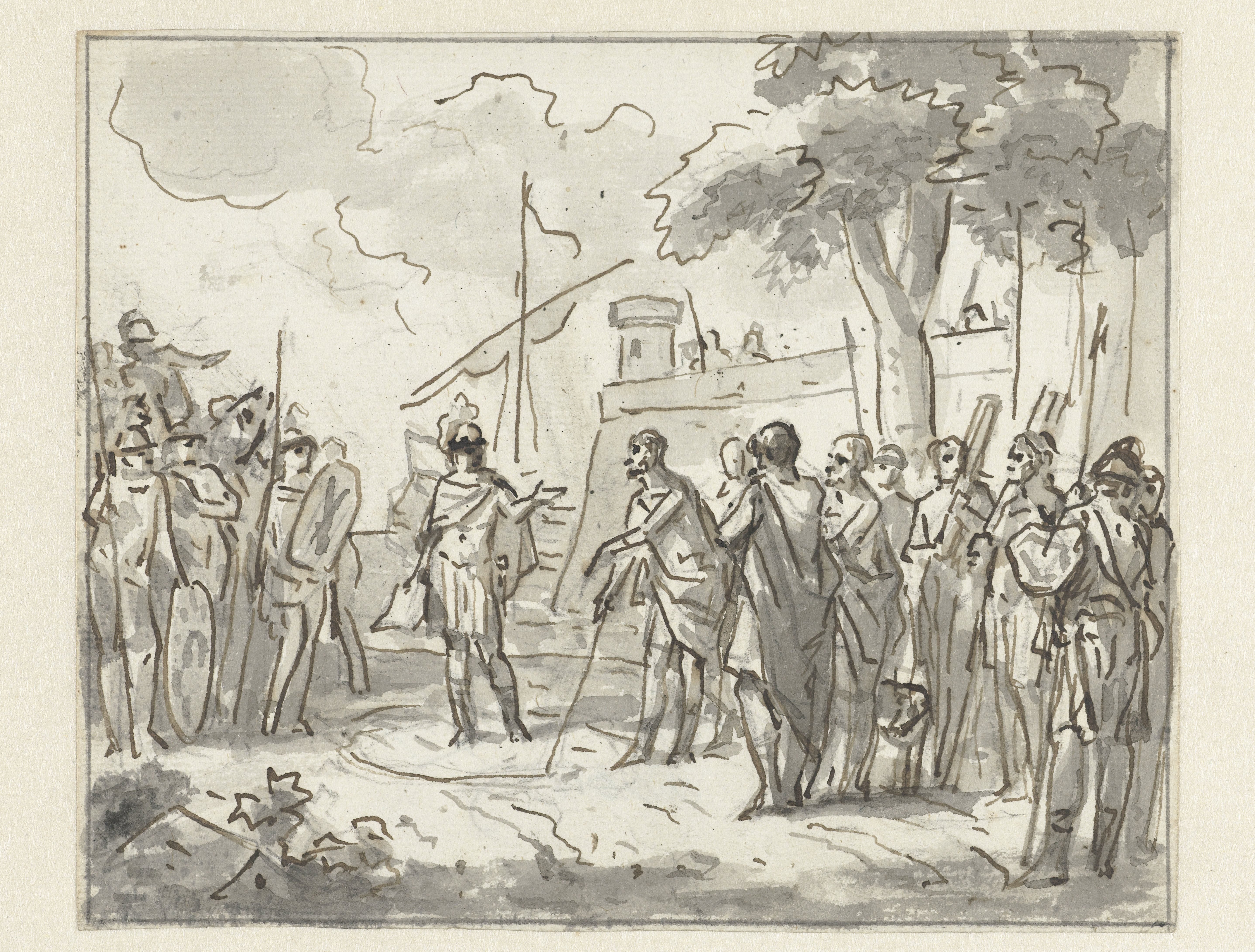 Laenas trekt een cirkel rond Antiochus IV Epiphanes in het zand
