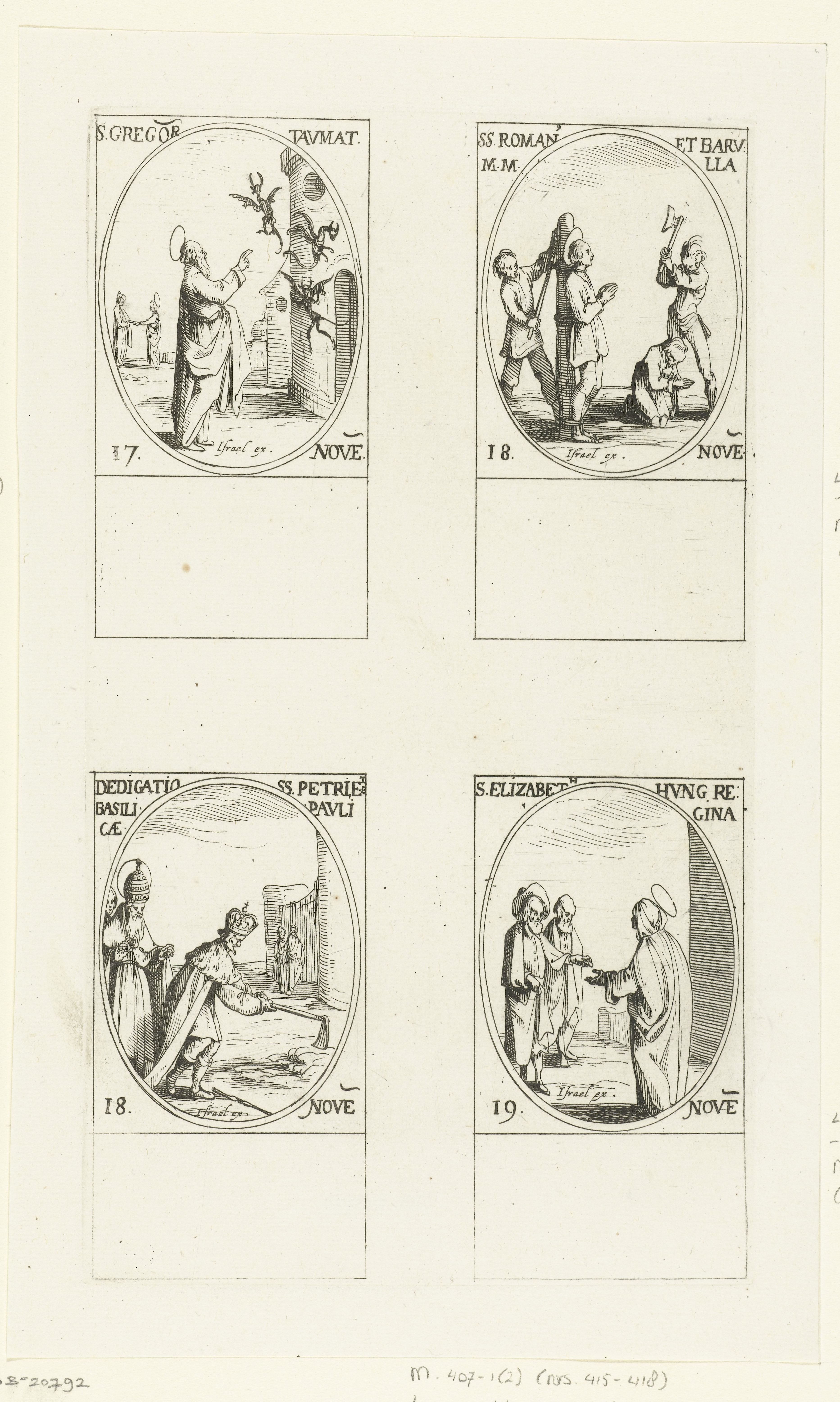 Heilige Gregorius Thaumaturgus, Heilige Romanus en Heilige Barulas van Antiochië, Bouw van de Sint-Pieter en de Sint-Paulus-buiten-de-Muren (Petrus' Kerkwijding en Paulus' Kerkwijding), Heilige Elisabeth van Hongarije (17-19 november)
