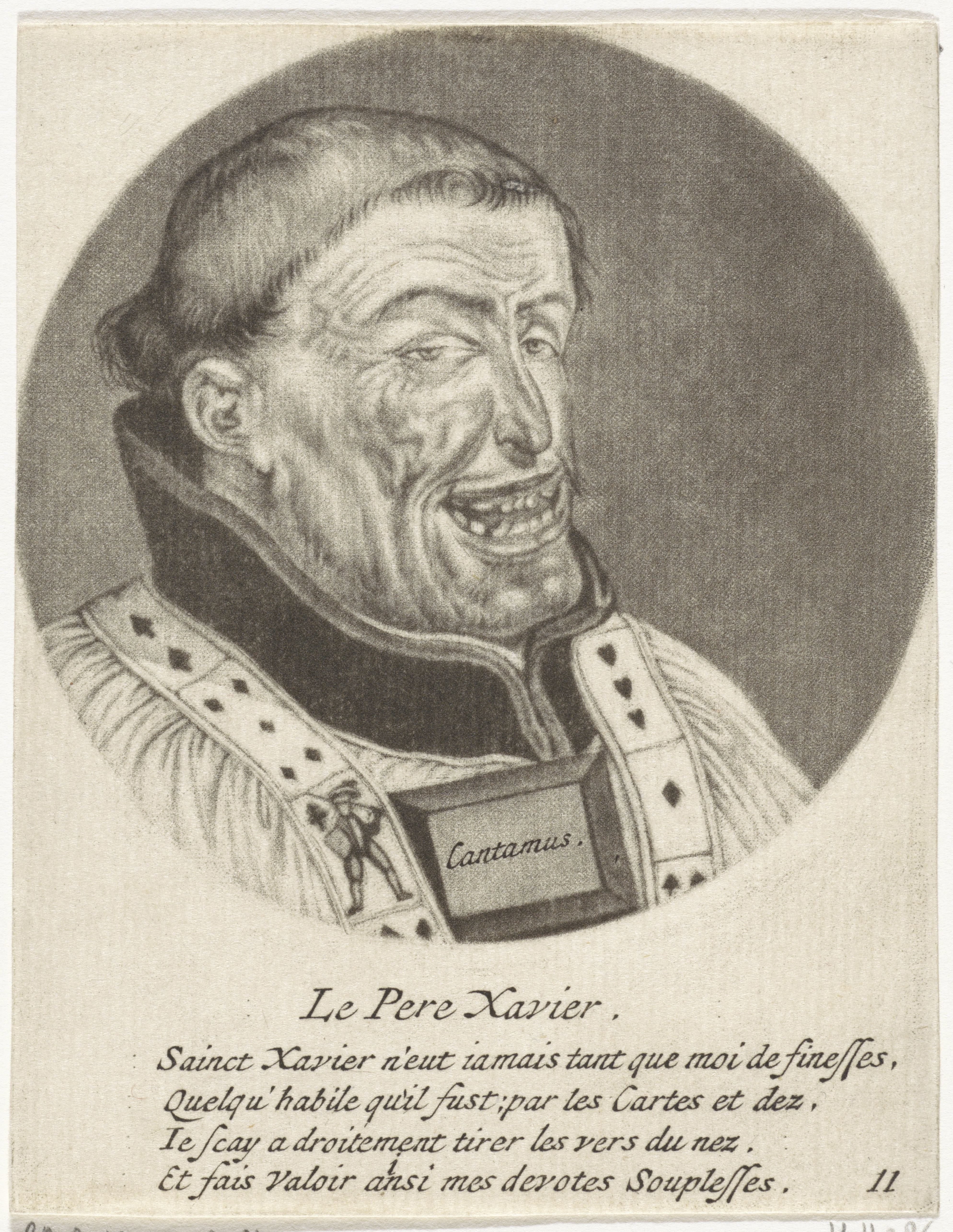Lachende monnik met speelkaarten