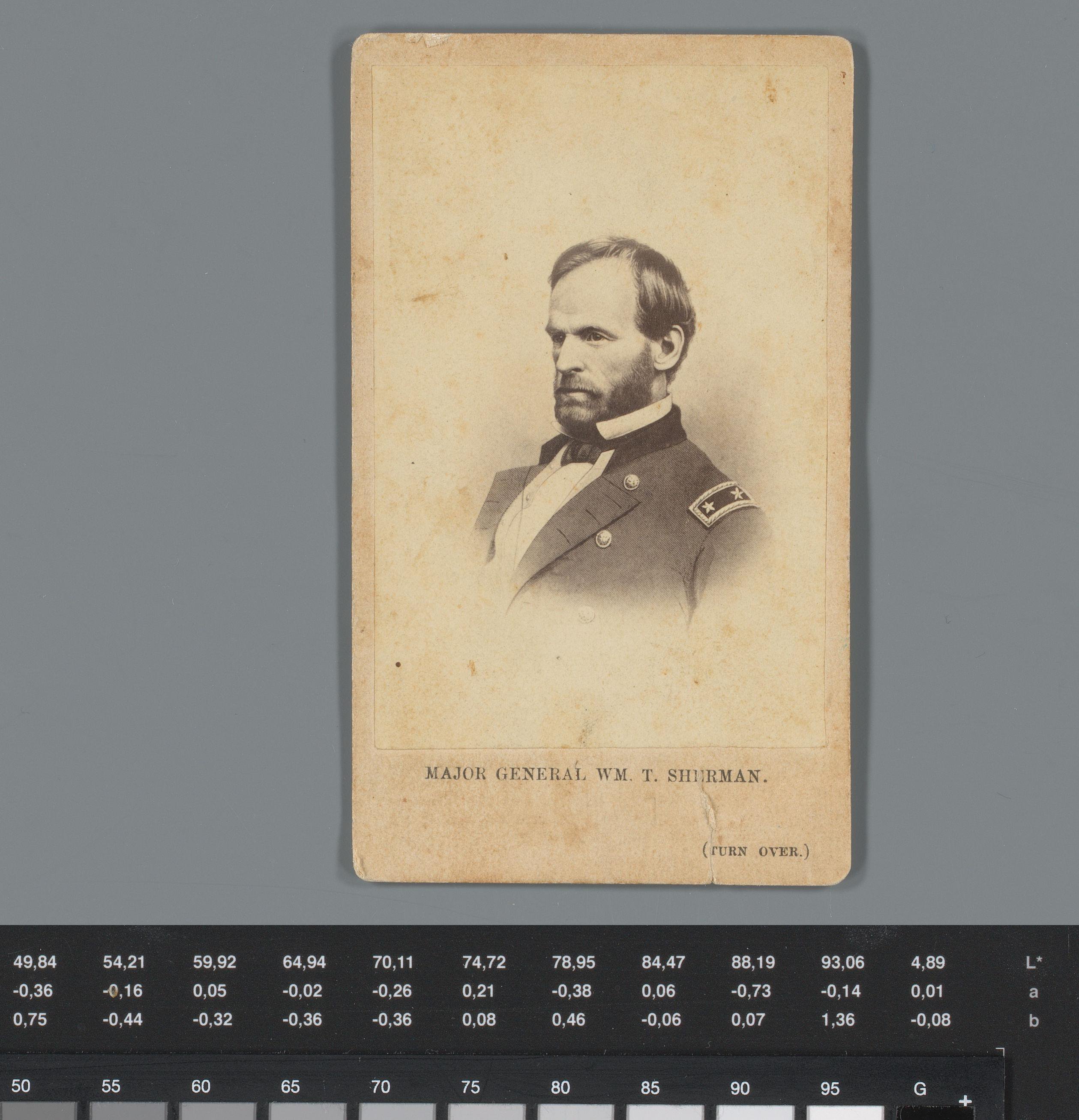 Reclame voor hulp bij oorlogsschadeclaims met een portret van William Tecumseh Sherman