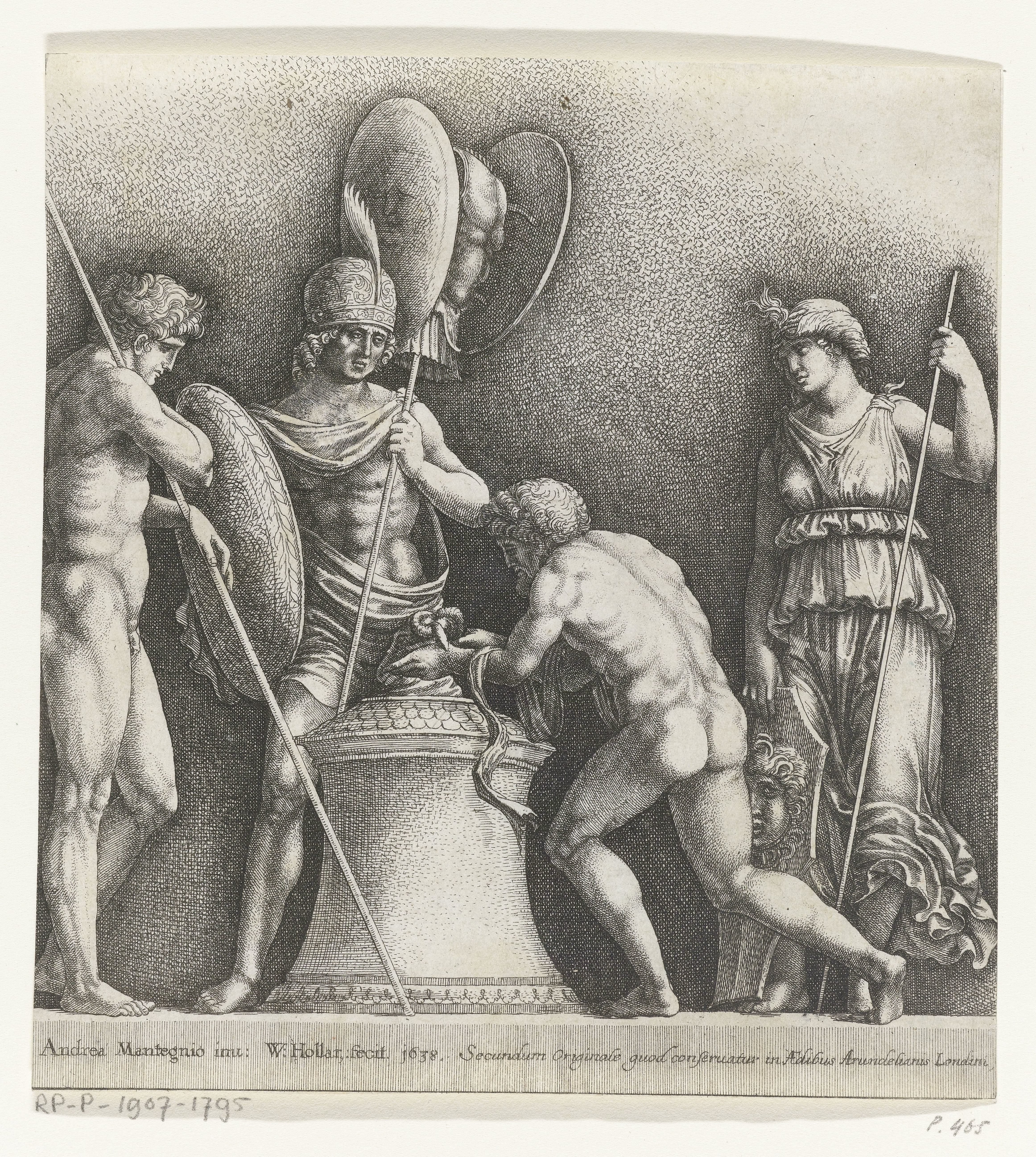 Vier klassieke figuren rond een offerzuil
