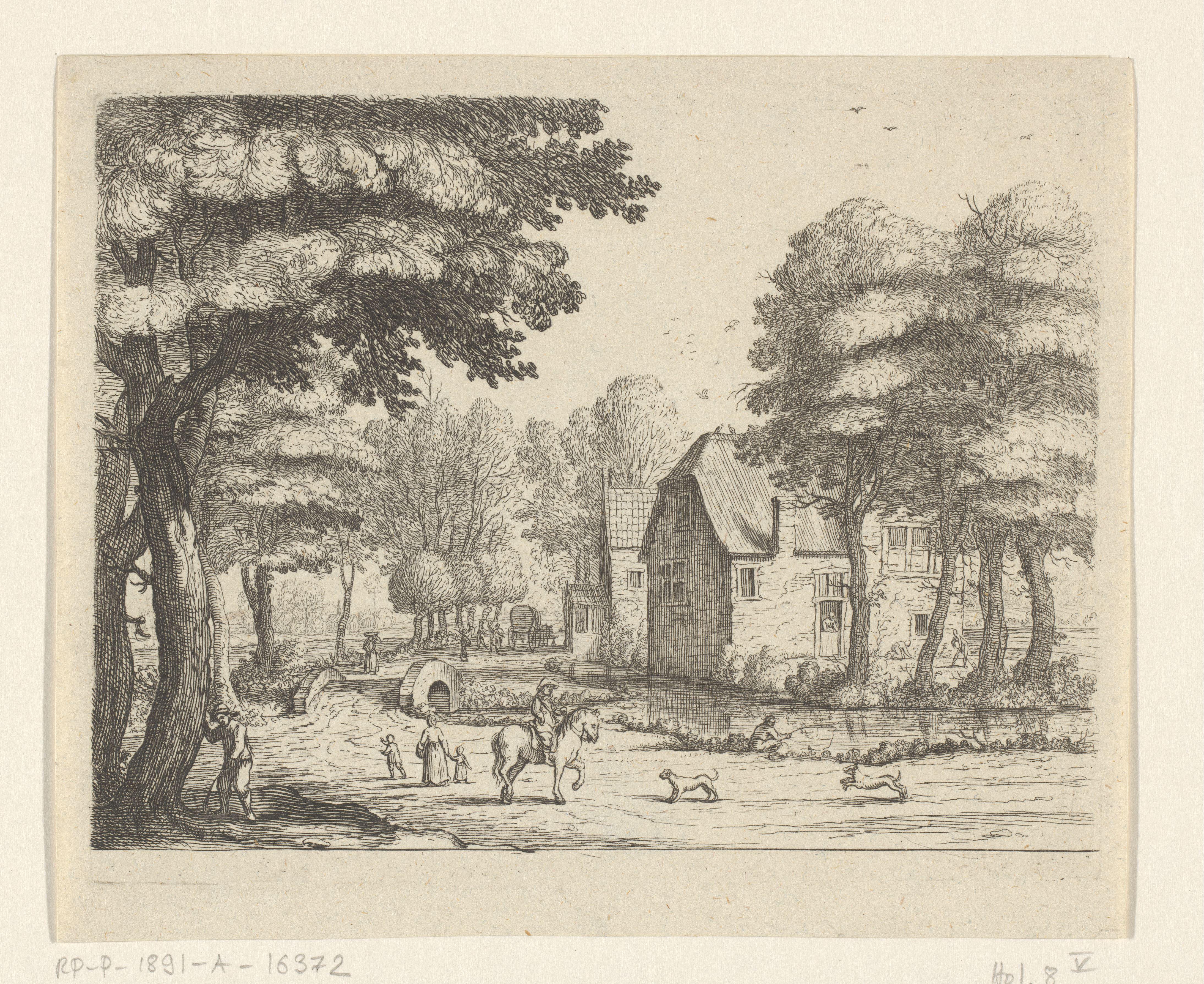 Dorpsstraat met stenen brug