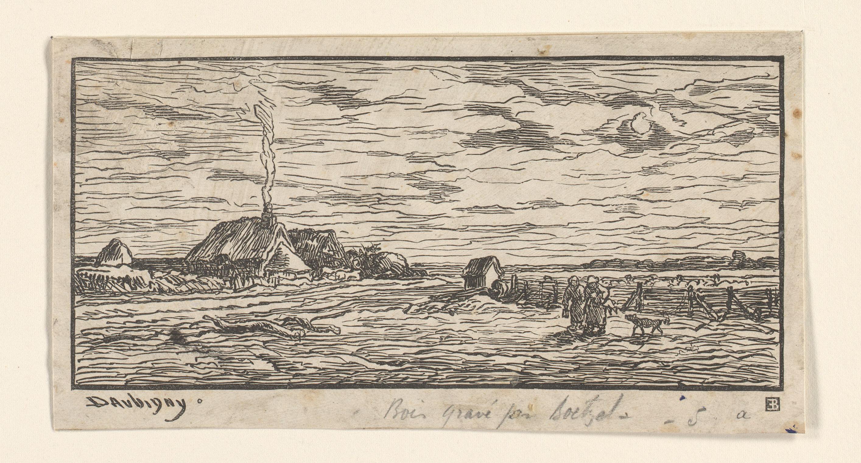 Vlak landschap met boerderijen
