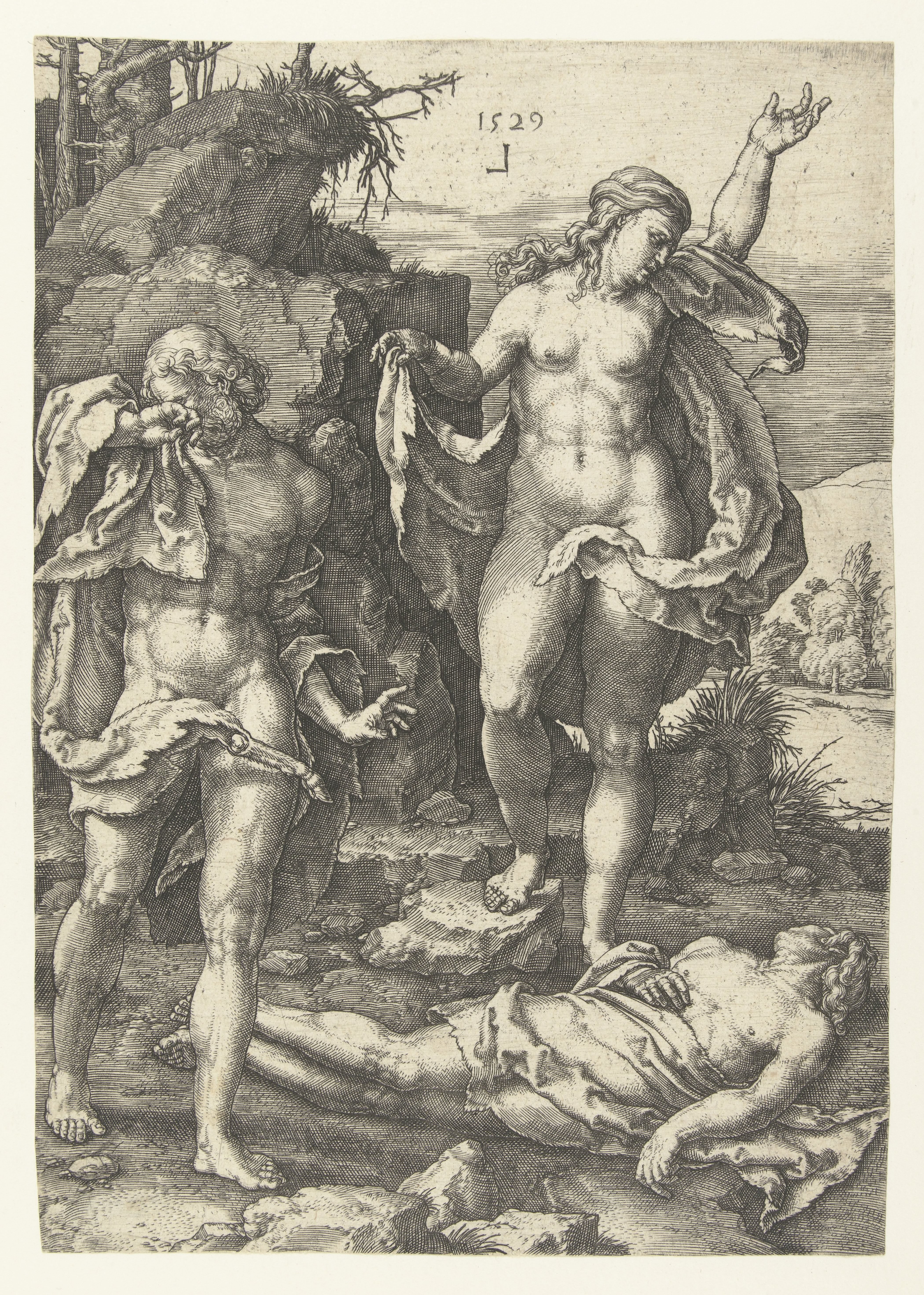 Adam en Eva treuren over de dode Abel