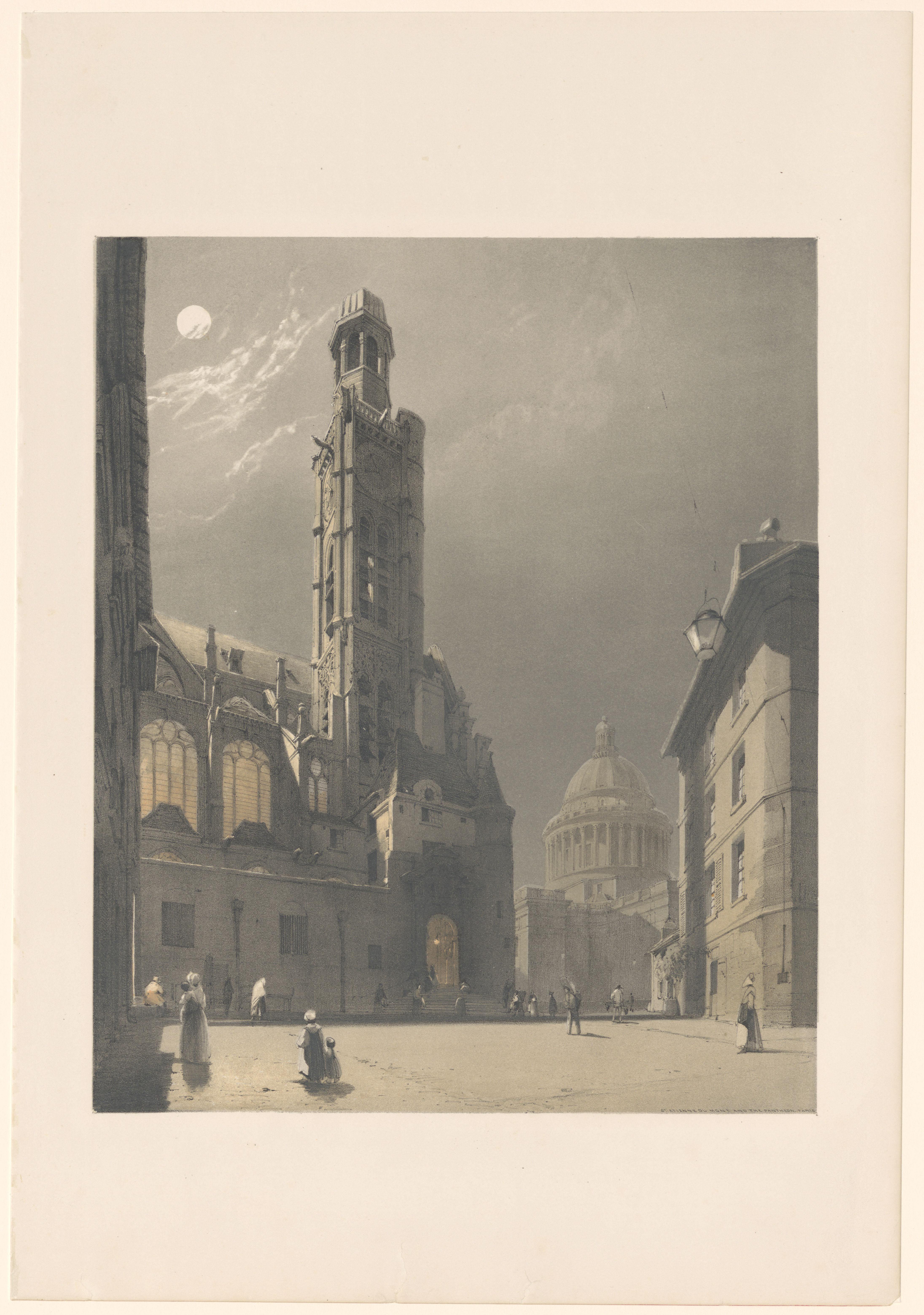 Gezicht op de Saint-Etienne-du-Mont en het Pantheon te Parijs