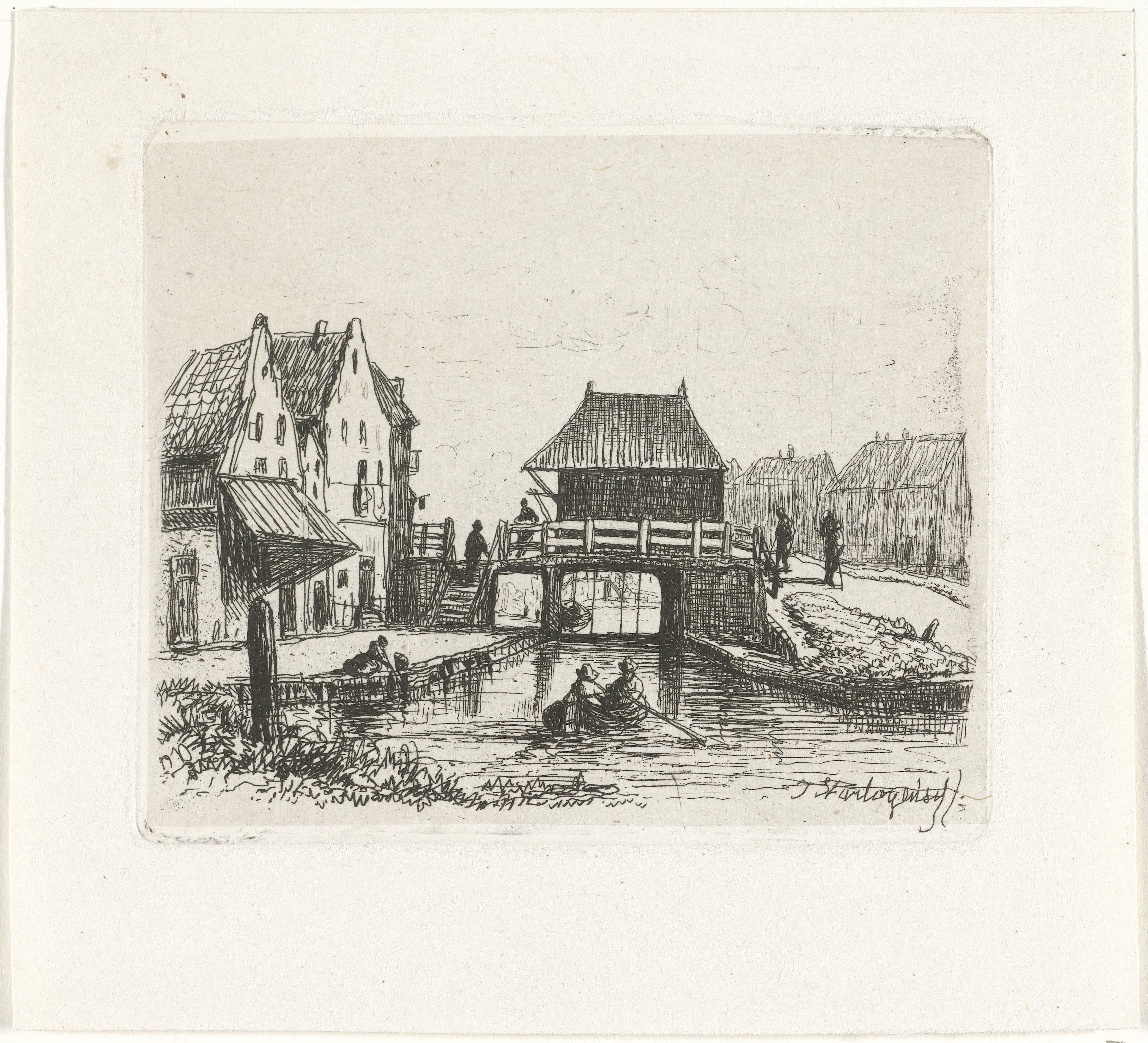 Gezicht op een brug over een gracht