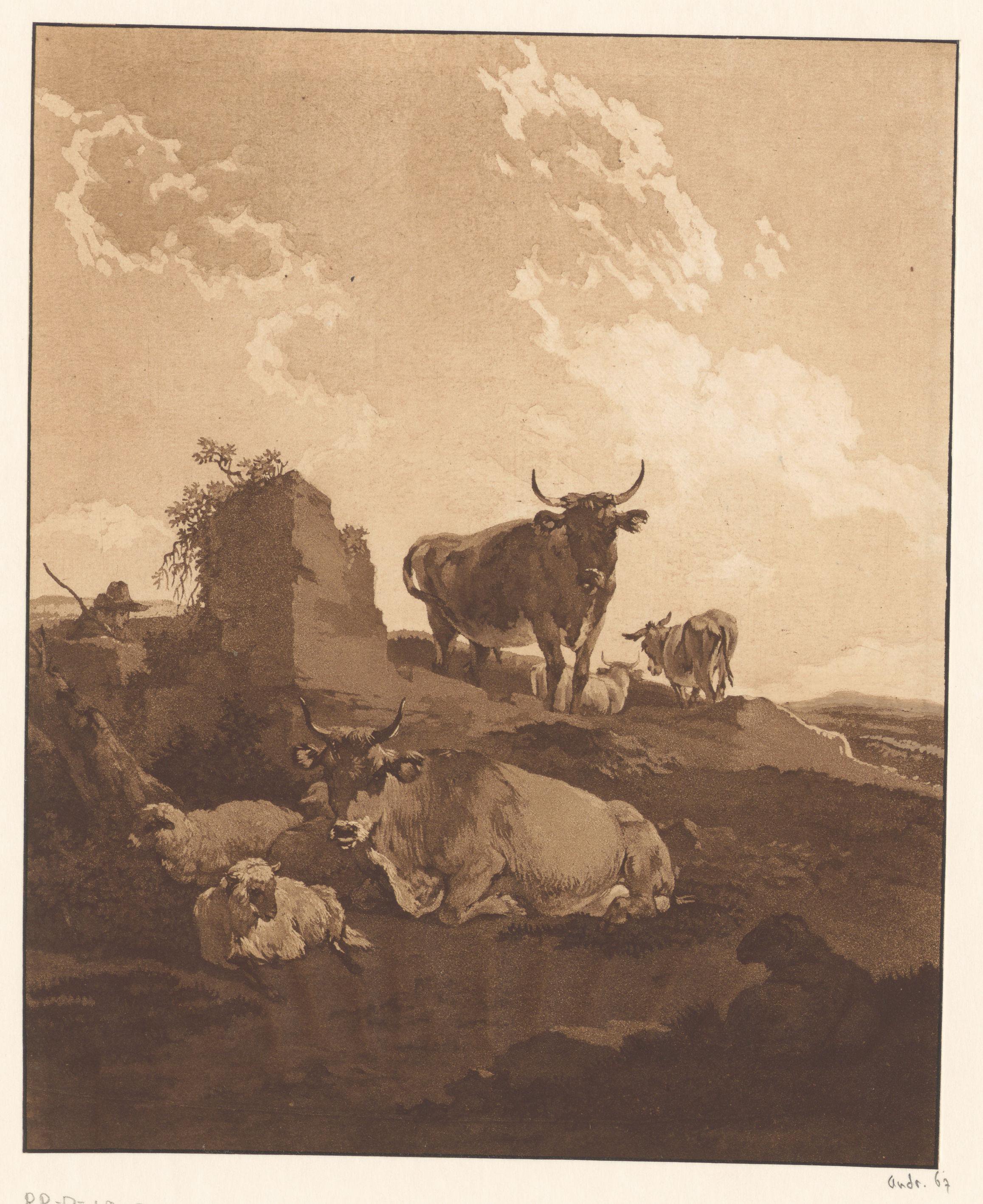 Ruïnelandschap met runderen