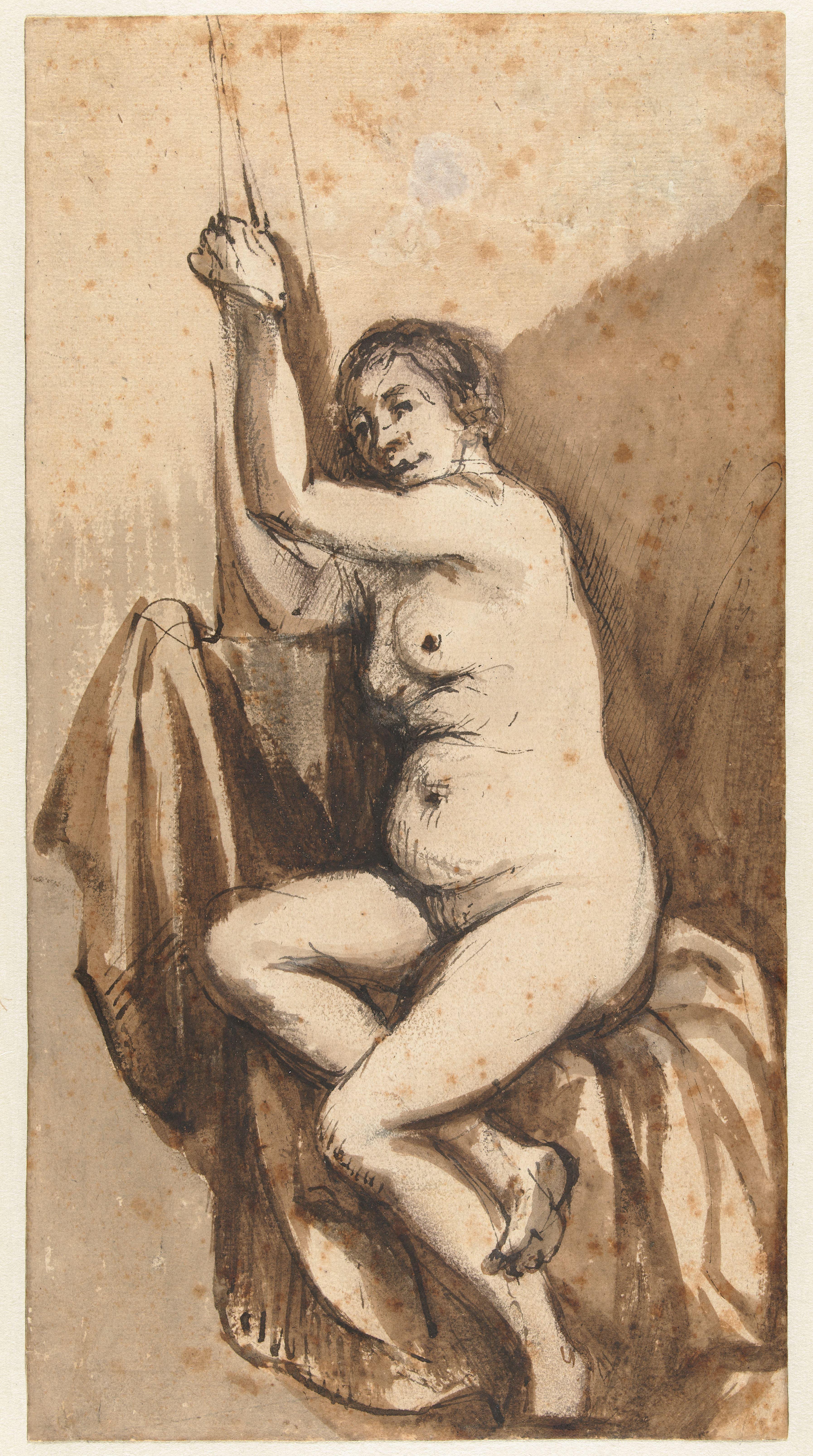 Seated Female Nude with Raised Arms