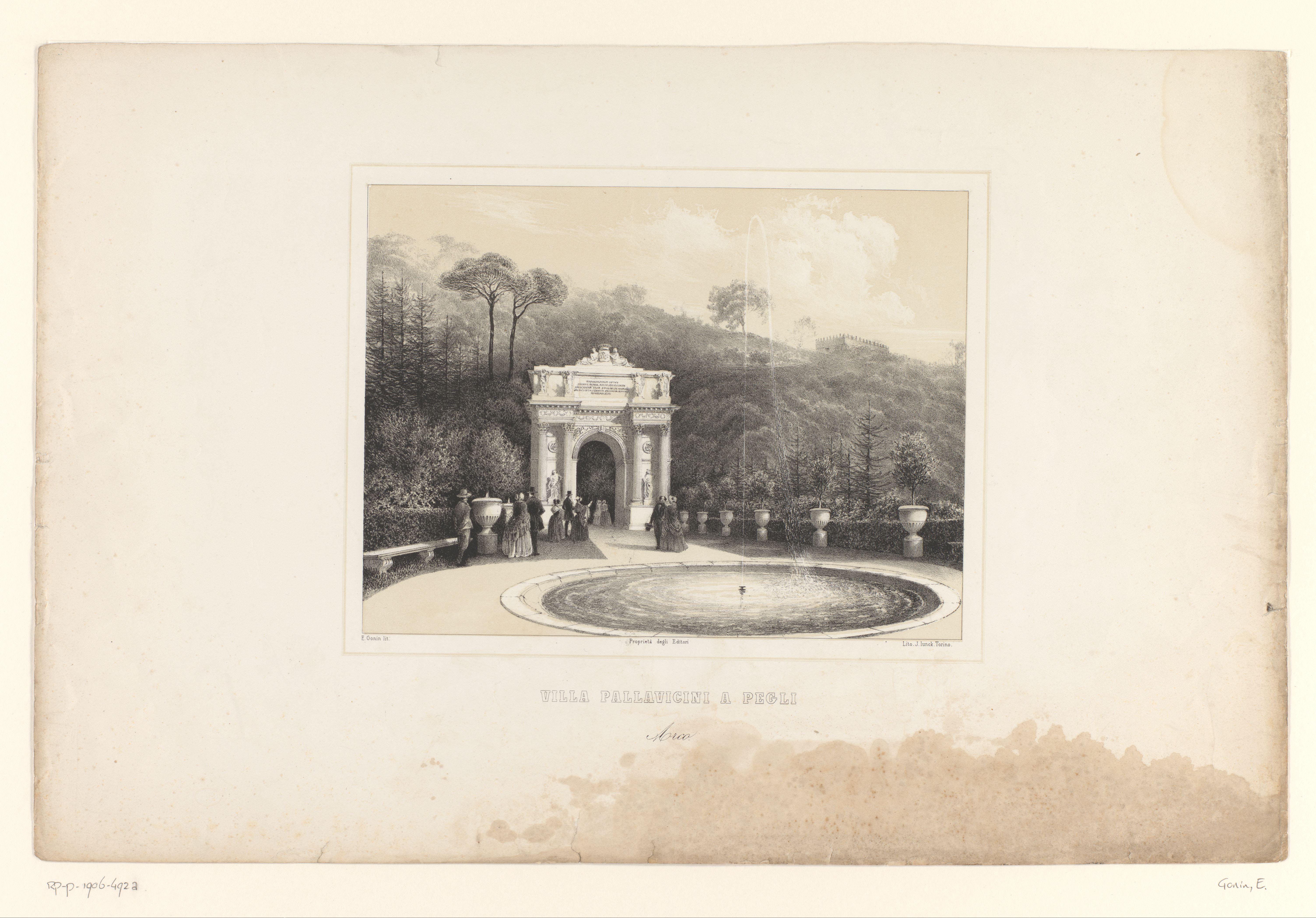Triomfboog in de tuin bij Villa Pallavicini te Genua
