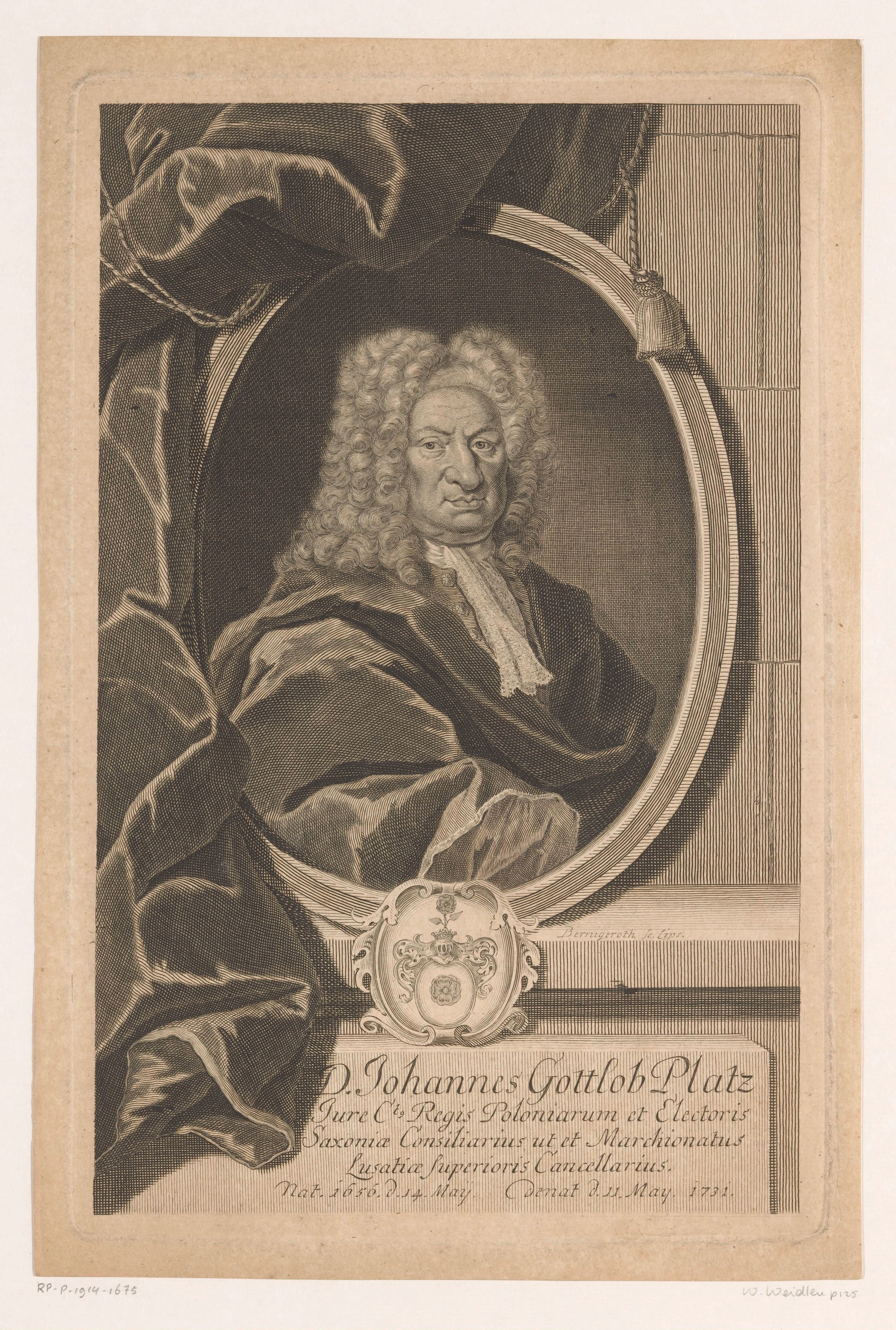Portret van Johann Gottlob Platz