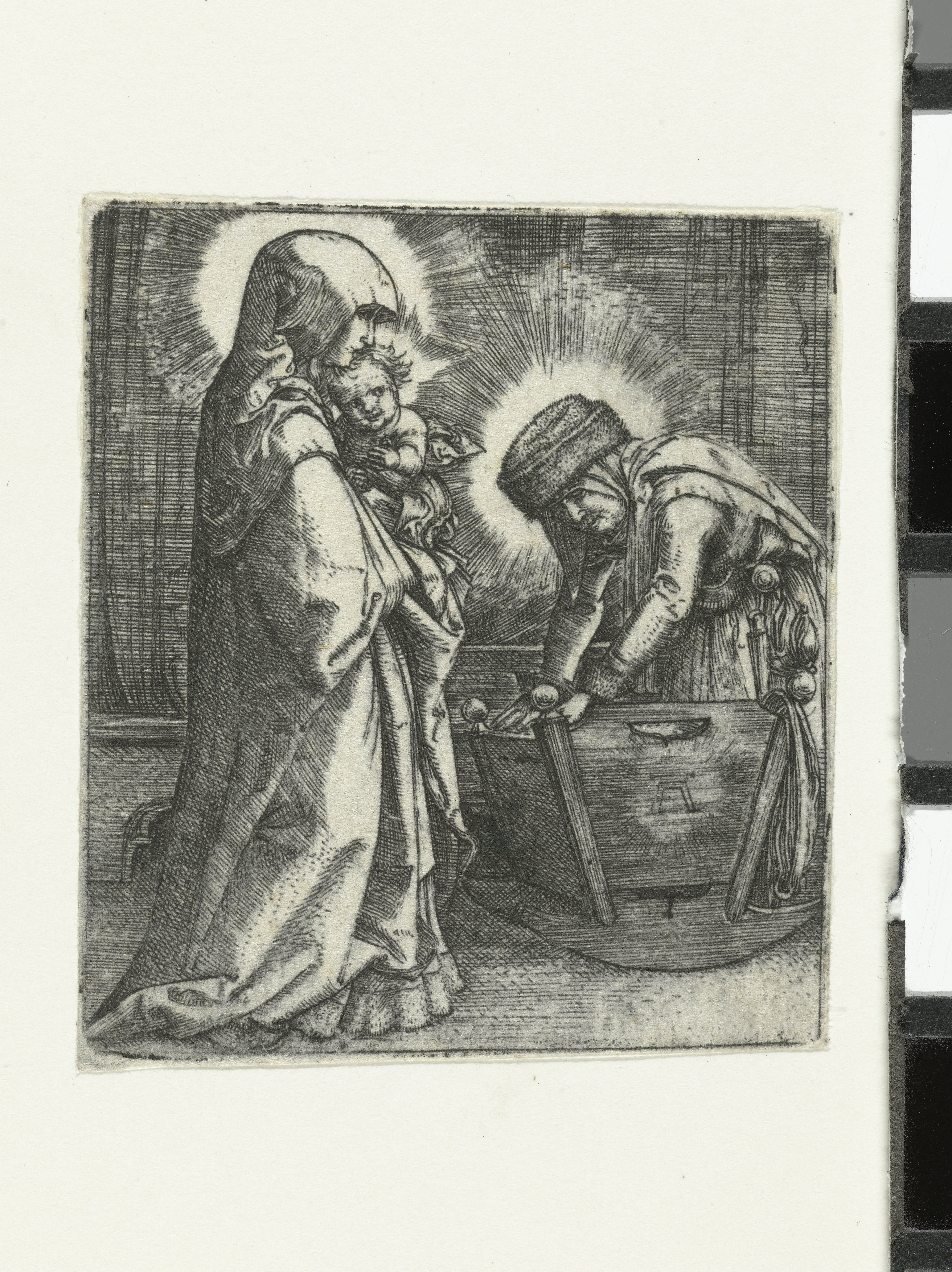 Maria met het Christuskind en Anna bij een wieg