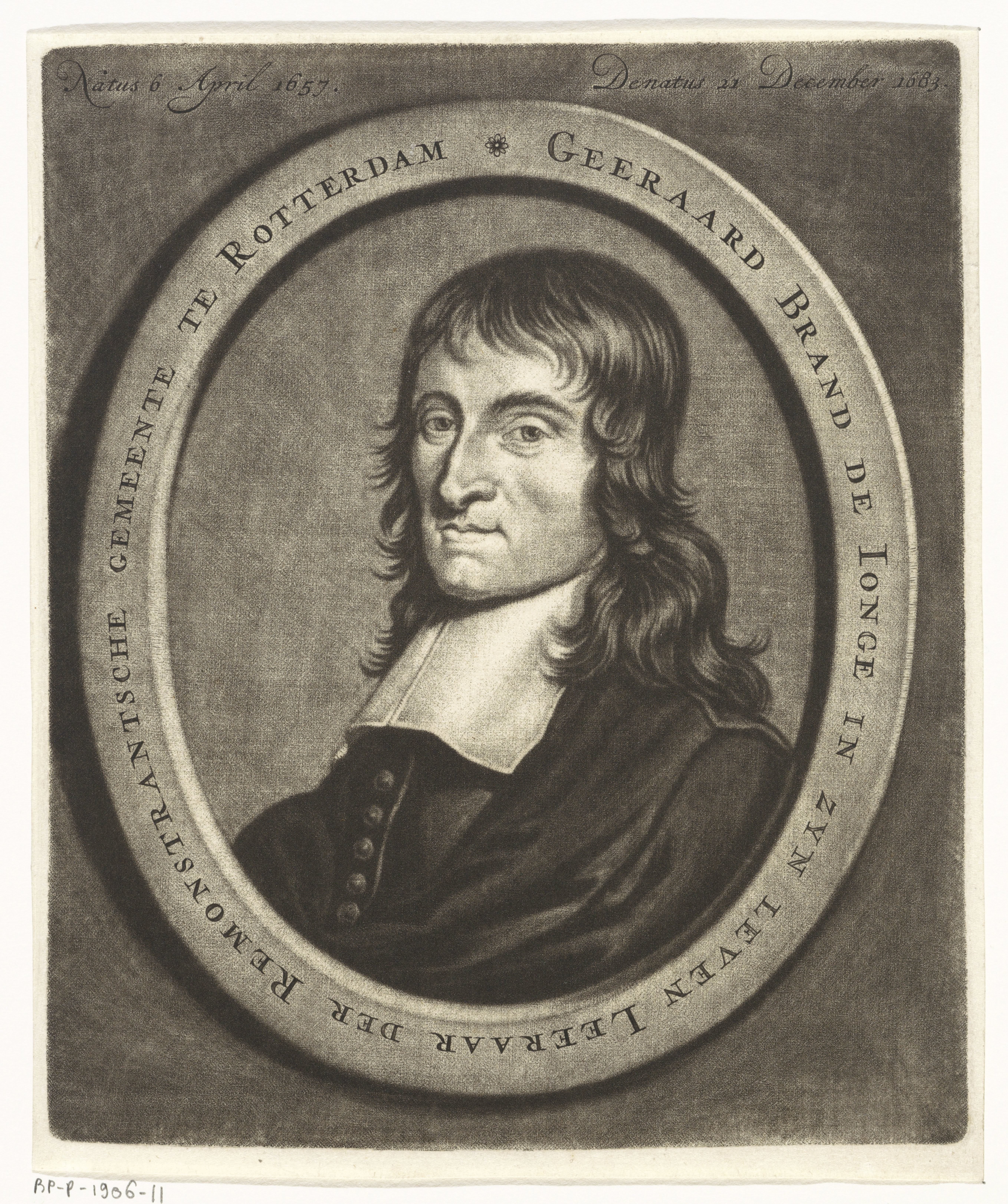 Portret van de remonstrantse predikant Gerard Brand de Jonge