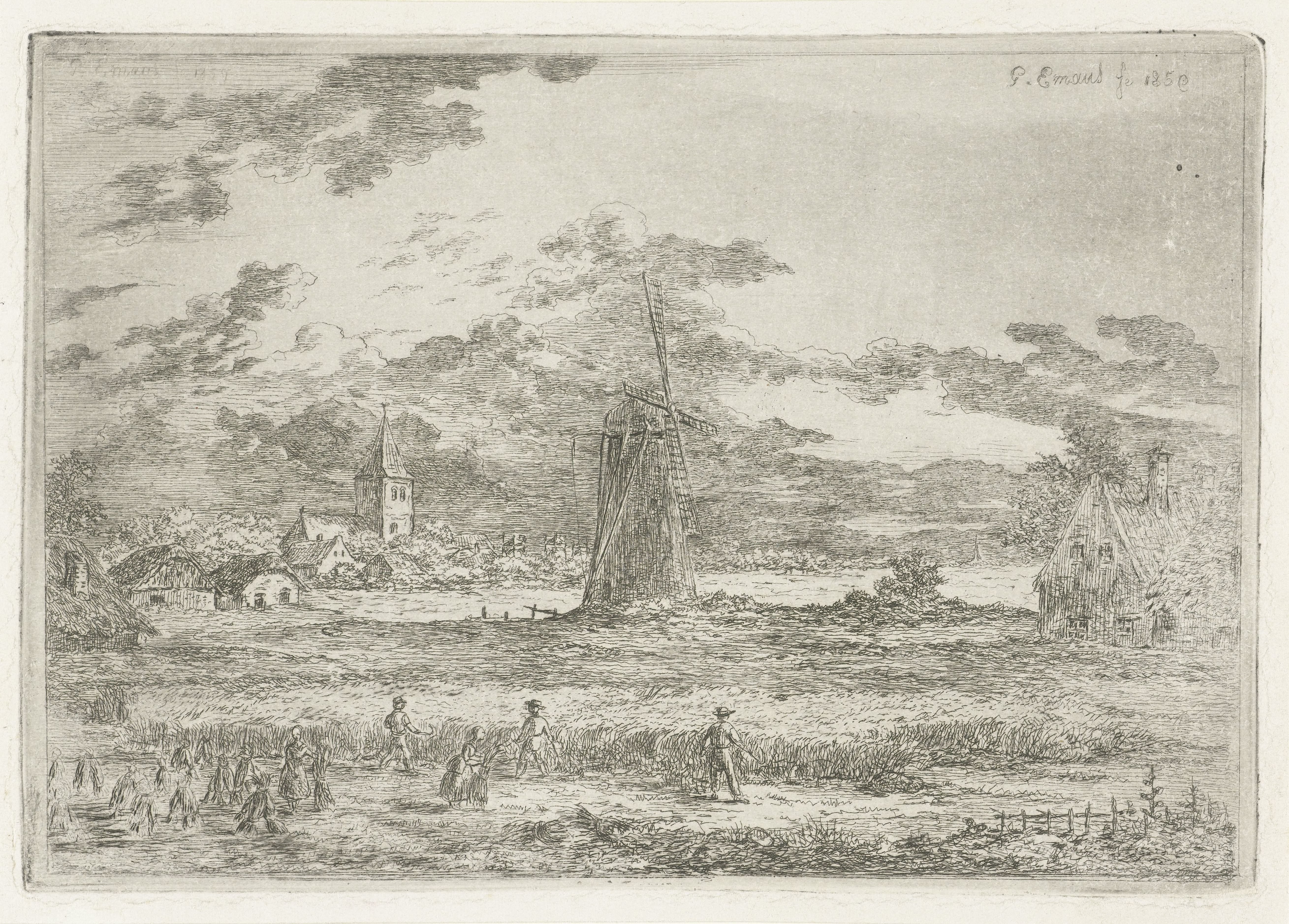 Korenveld met molen