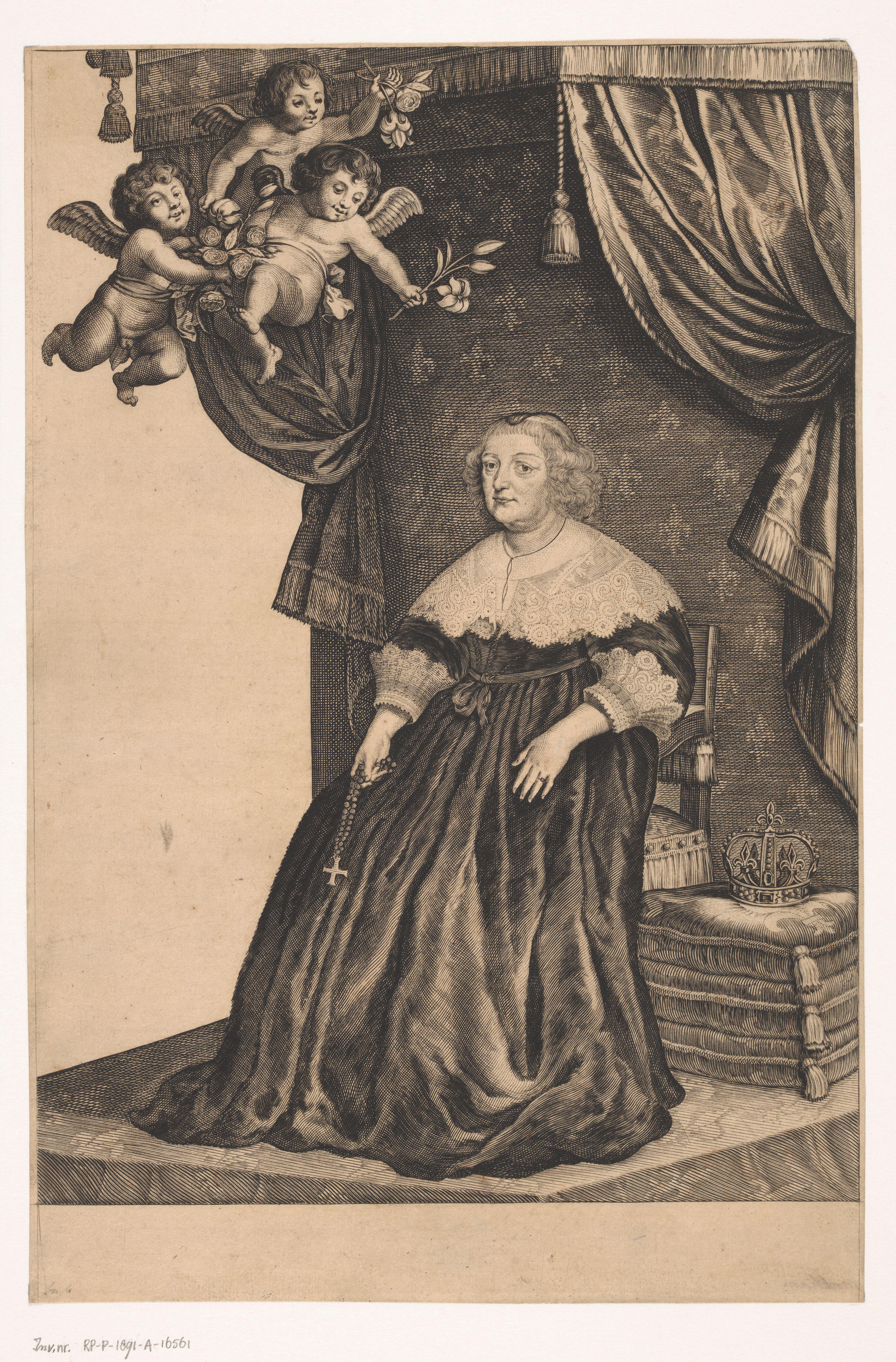 Portret van Maria de' Medici zittend op troon